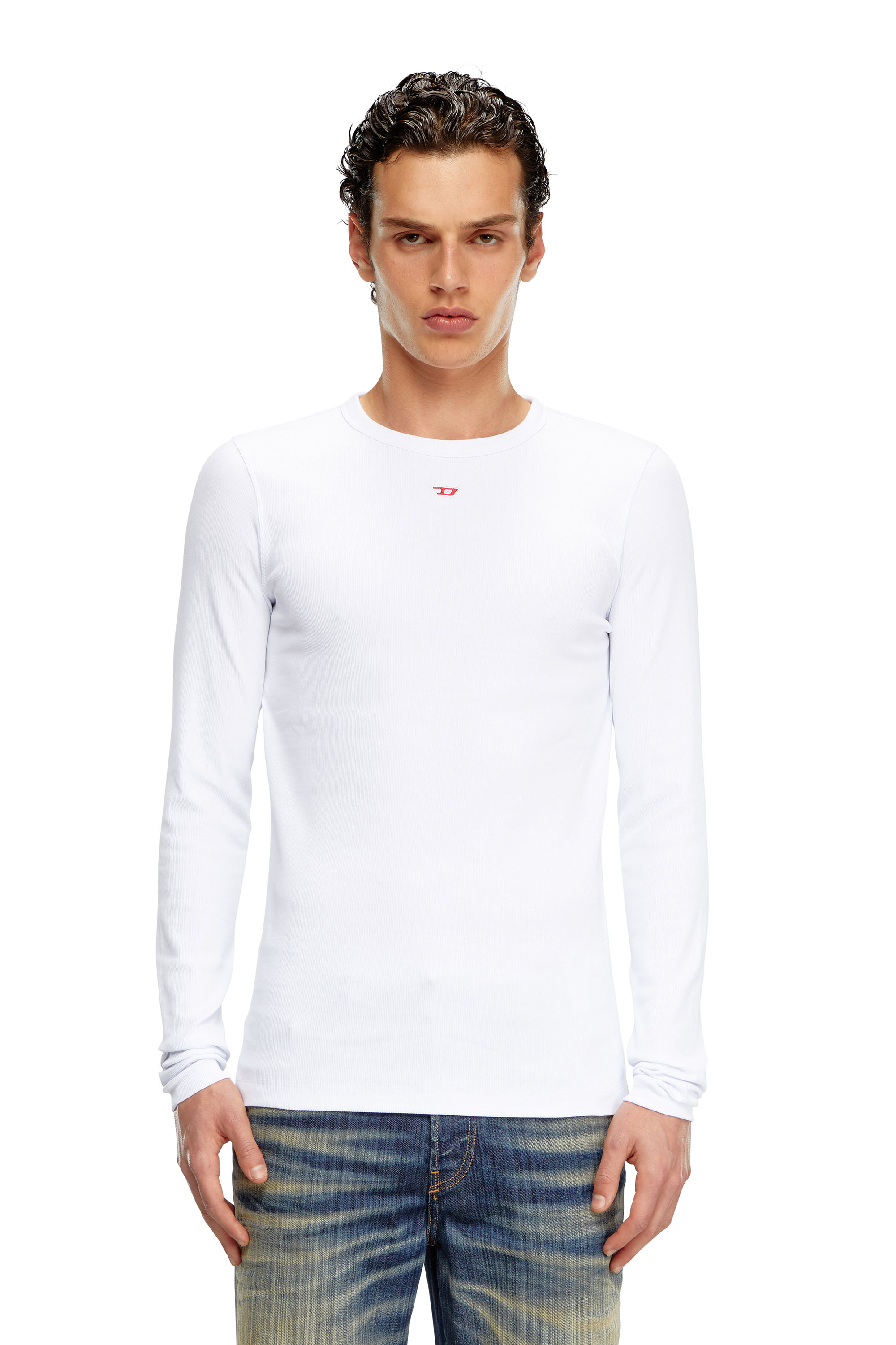 Diesel - D-RIBBER-LS-N, Man's Long-sleeve T-shirt with D patch in White - 4