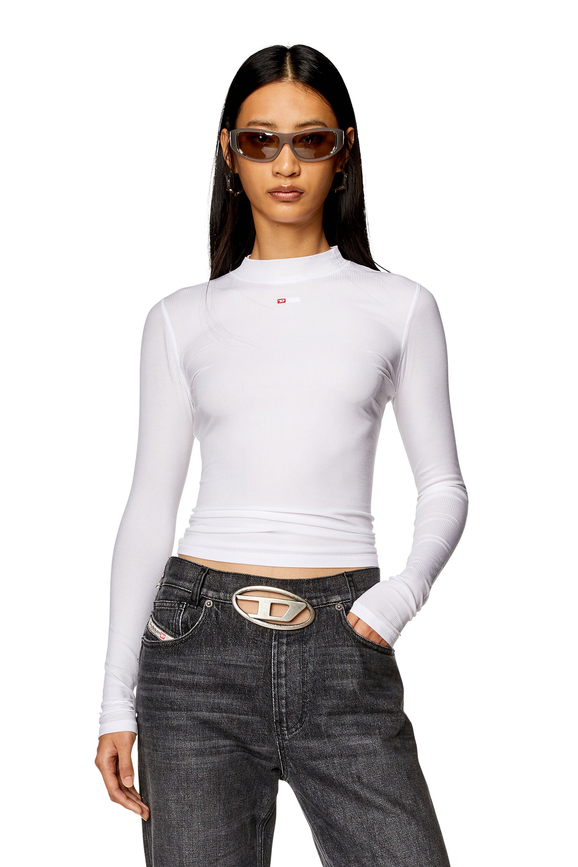 Diesel - T-MOKKY-LS-MICRODIV, Top en canalé con medio cuello alto Mujer in Blanco - 1