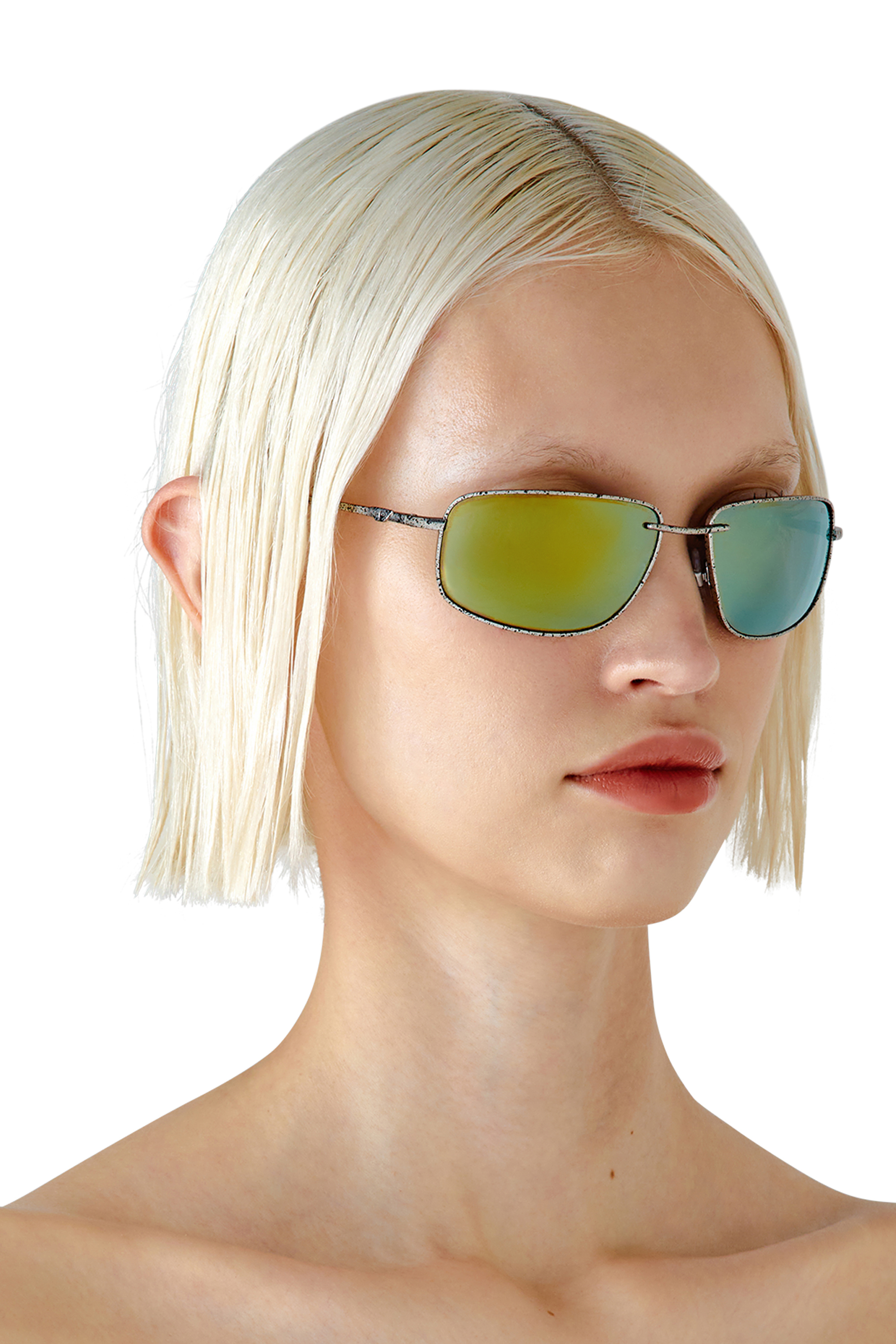 Diesel - 0DL1005, Unisex's Racer shape sunglasses in metal in Spotted Silver/Peacock - 6