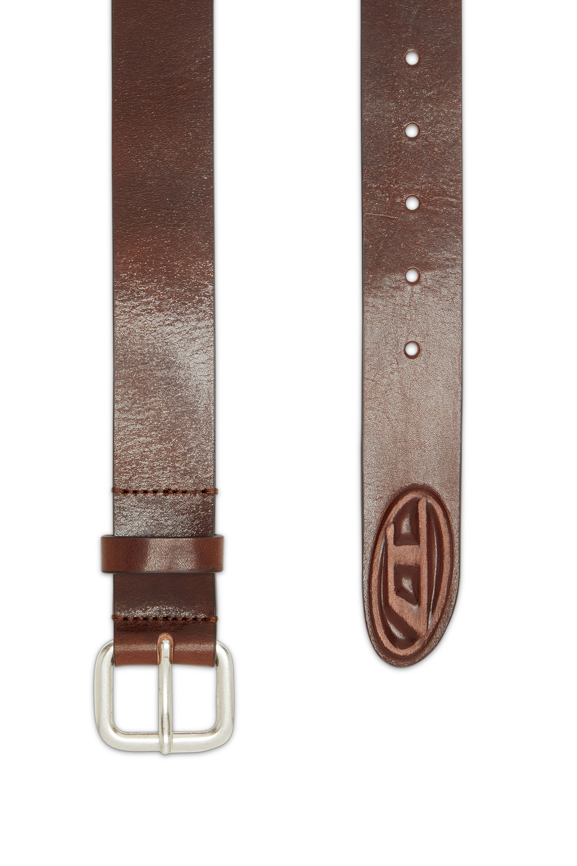 Diesel - B-1DR SCRATCH END, Man's Leather belt with metal logo insert in Brown - 2