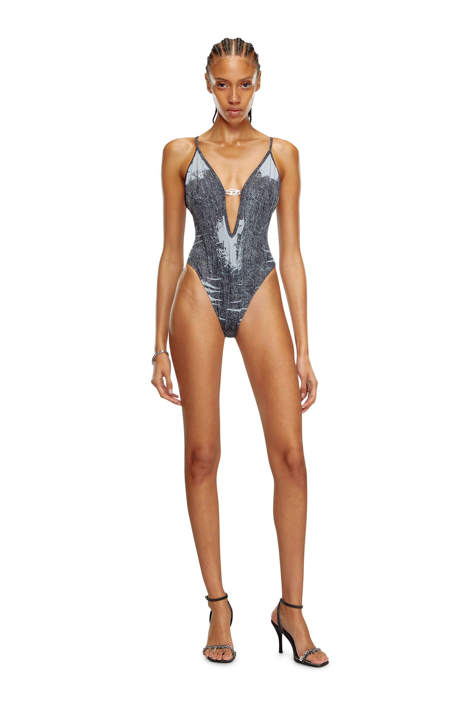 Diesel - BFSW-DENIM-BODY, Woman's Swimsuit with denim print in Black - 3