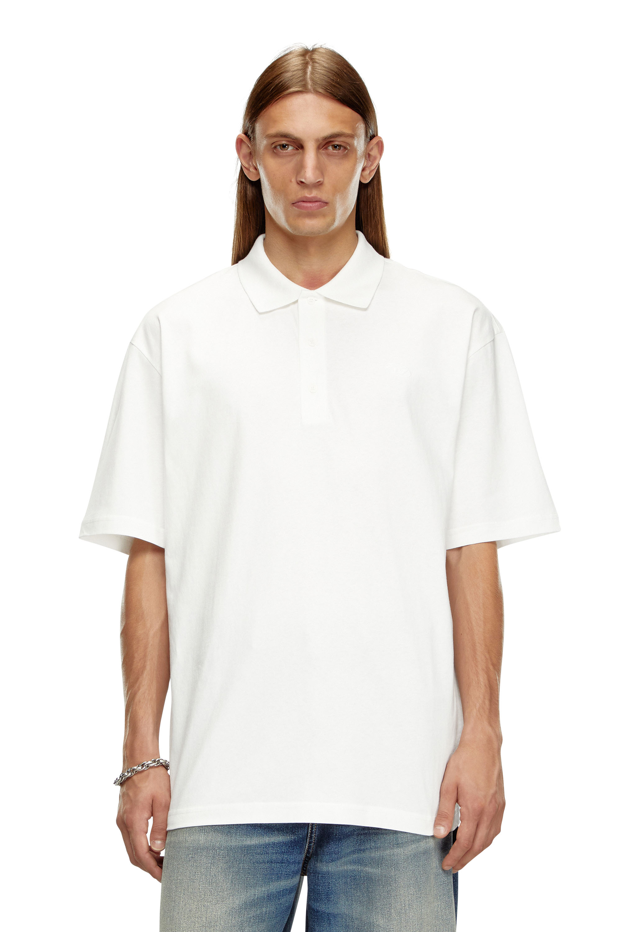 Diesel - T-VORT-MEGOVAL-D, Man's Polo shirt with maxi oval D embroidery in White/Black - 3