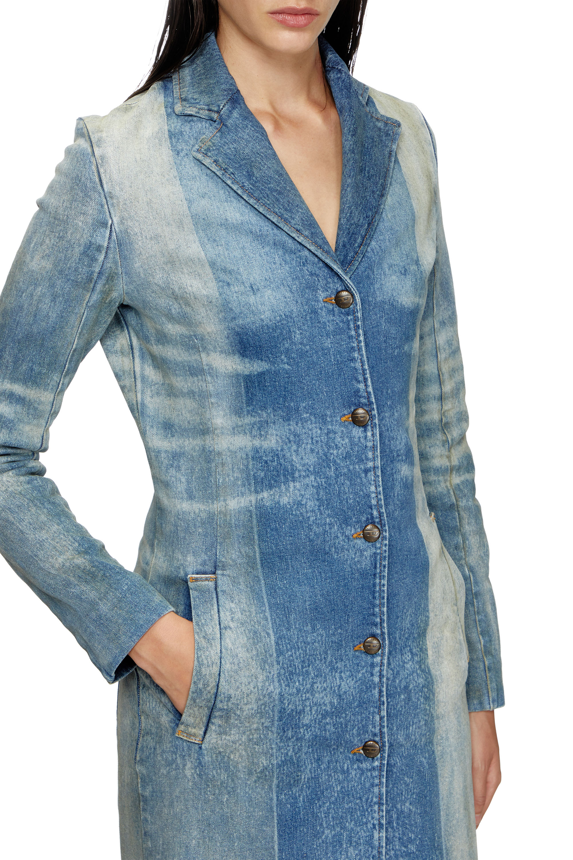 Diesel - DE-LAMOUR-FSF, Woman's Denim coat with solarised folds in Medium blue - 4