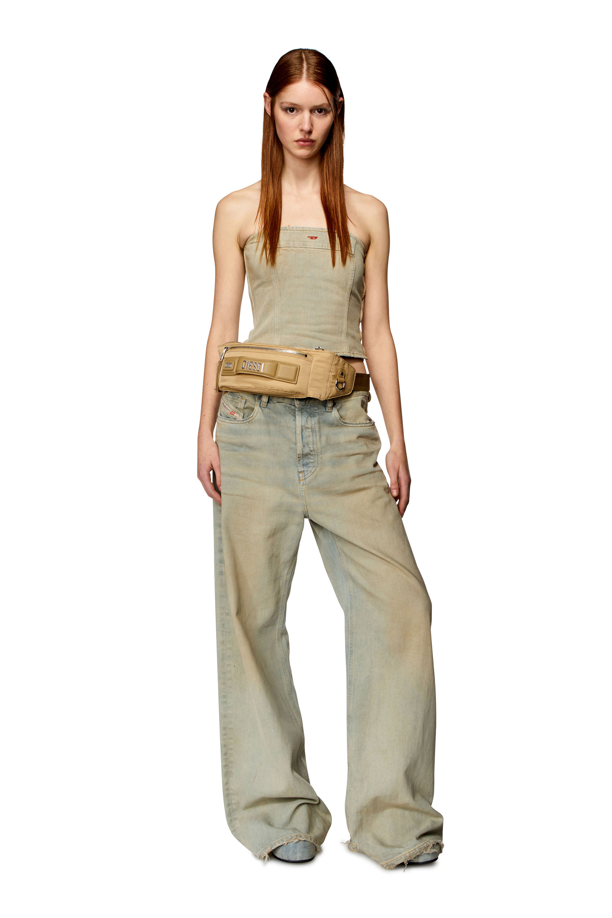 Diesel - DE-VILLE, Woman's Bandeau top in distressed denim in Beige - 2