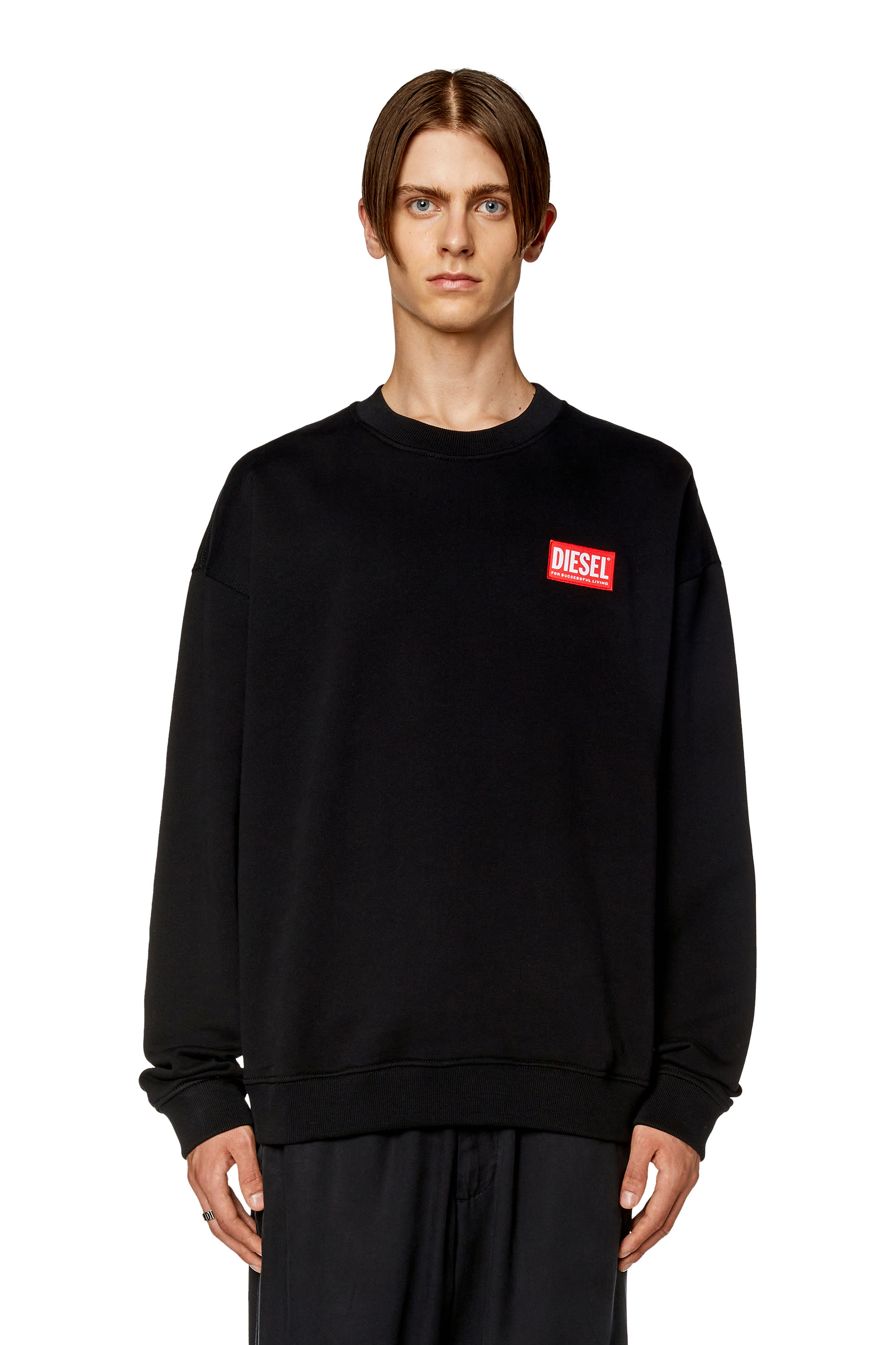 Diesel - S-NLABEL-L1, Man's Oversized sweatshirt with logo patch in Black - 4