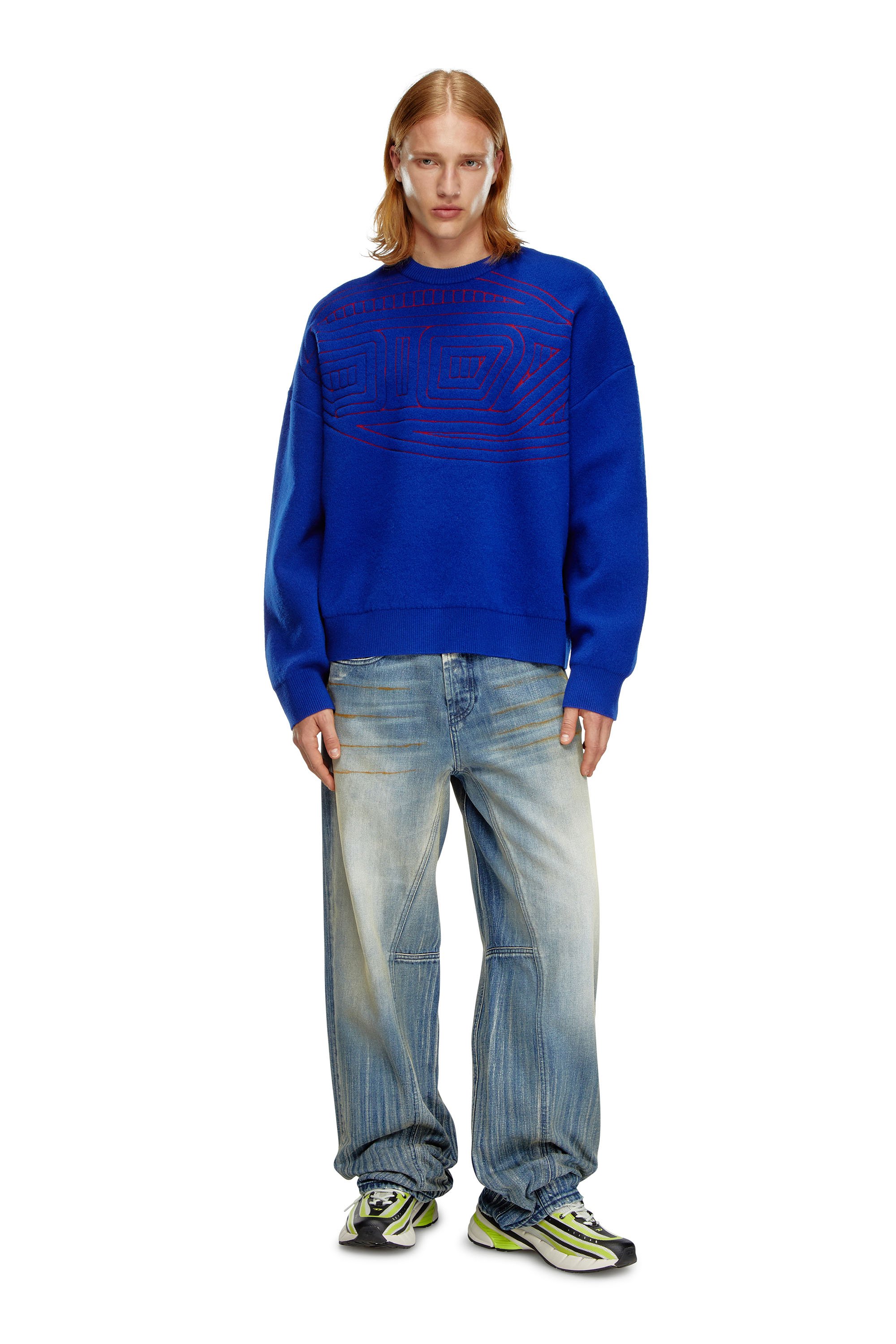 Diesel - K-RATIO, Man's Wool-blend jumper with graphic logo in Blue - 4