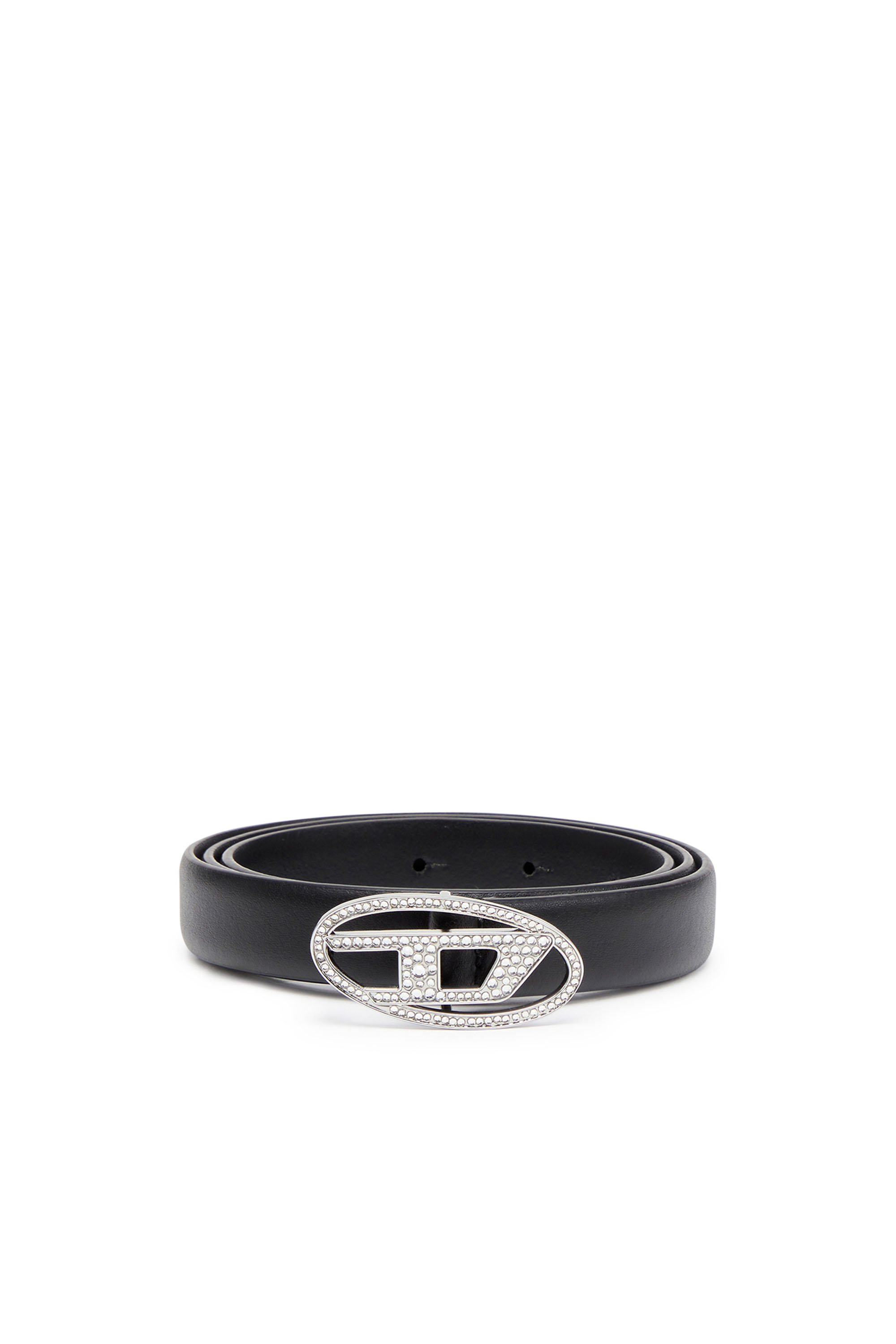 Diesel - B-1DR STRASS 20, Woman's Slim leather belt with crystal buckle in Black - 1