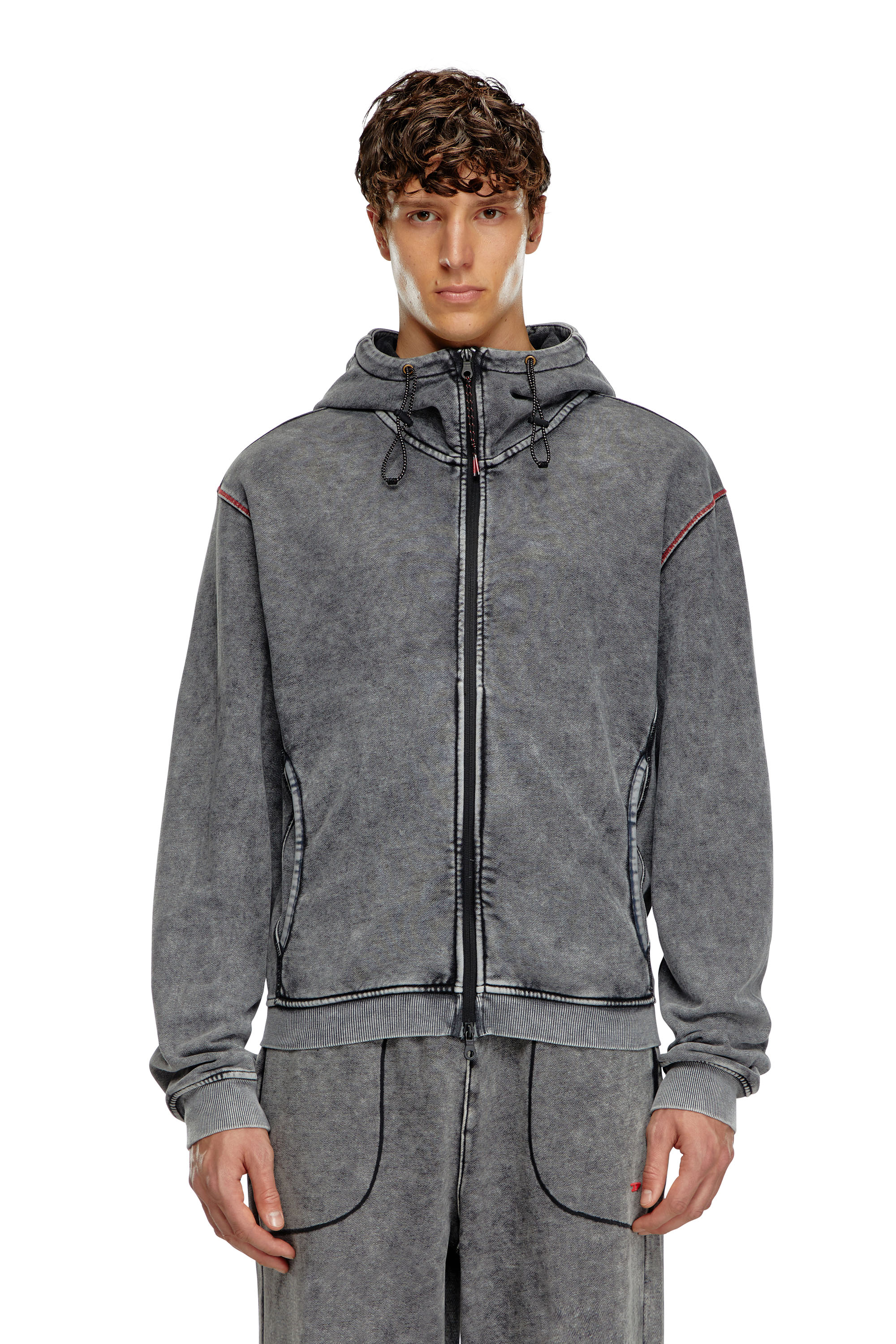 Diesel - AMST-TRANE-HT48, Man's Faded hoodie with zip back in Grey - 4