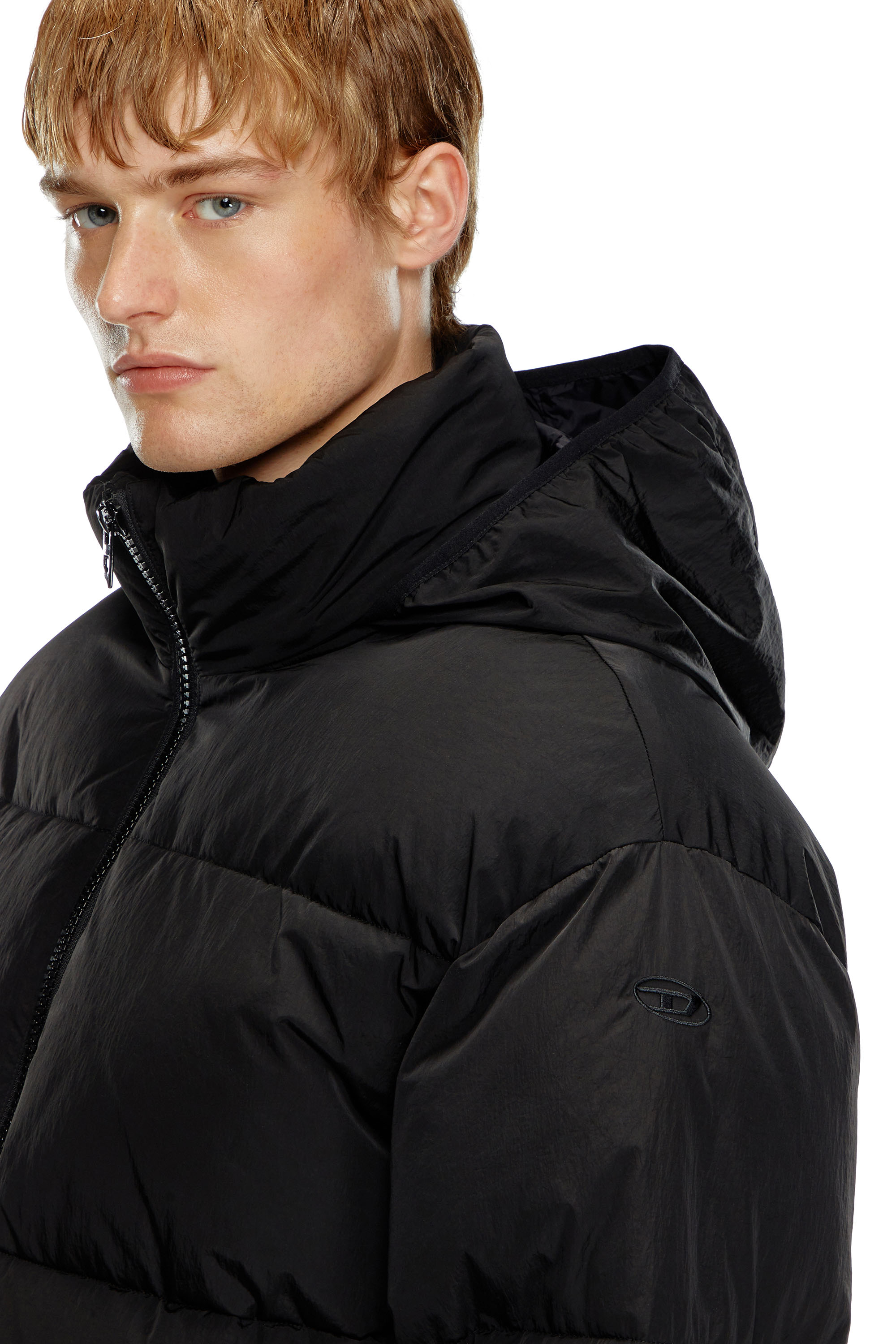 Diesel - W-RAVEEL, Man's Hooded down jacket in wrinkled nylon in Black - 4