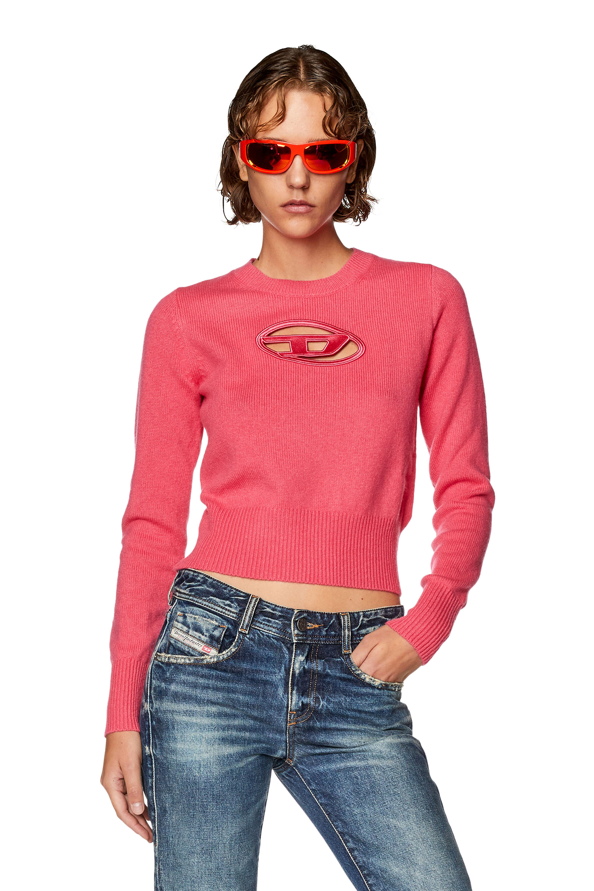 Diesel - M-AREESA, Woman's Jumper with embroidered cut-out logo in Pink - 1