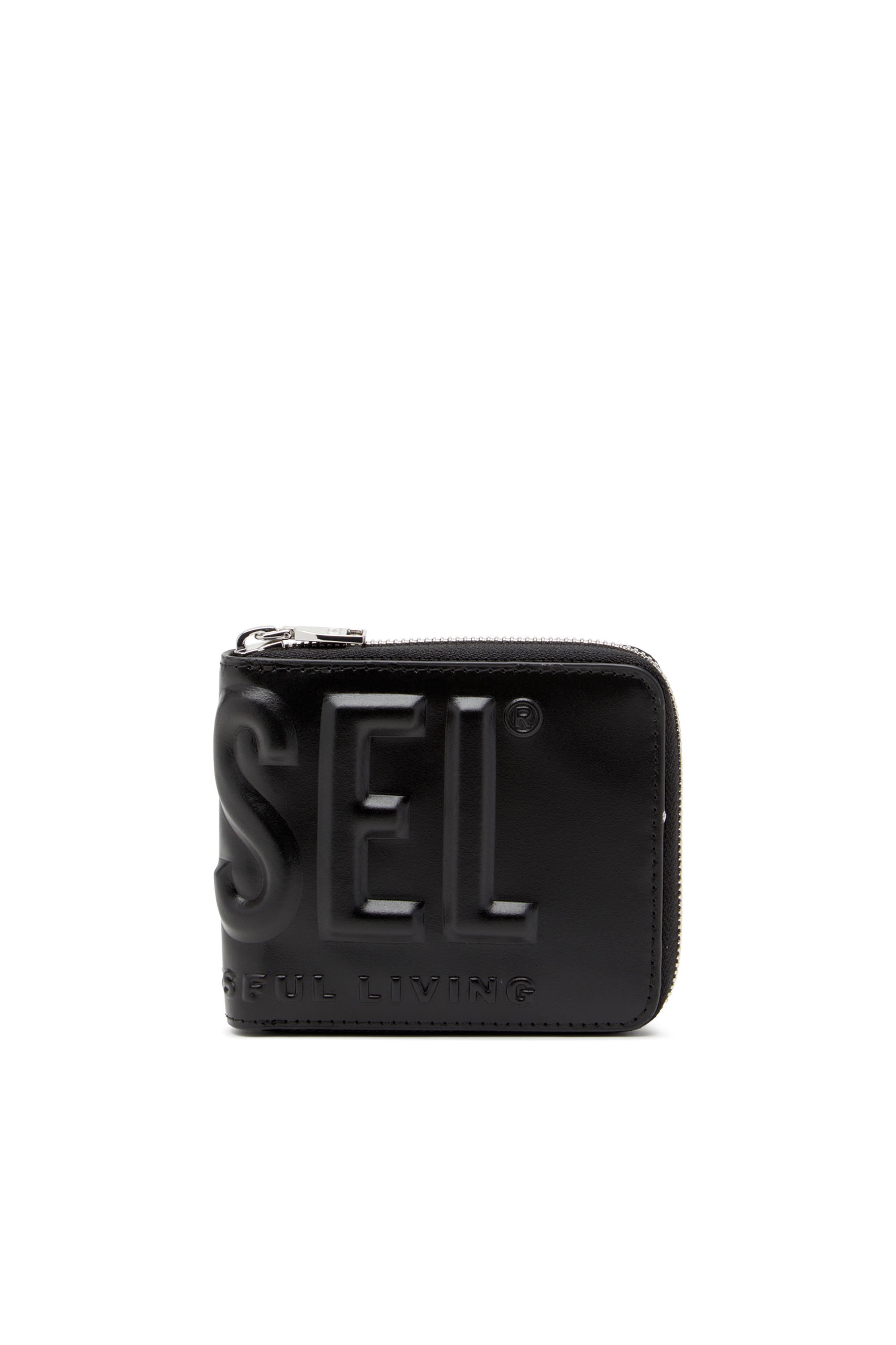 Diesel - DSL 3D- BI FOLD COIN ZIP XS, Cartera de cuero que se pliega por la mitad con logotipo en relieve Hombre in Negro - 1