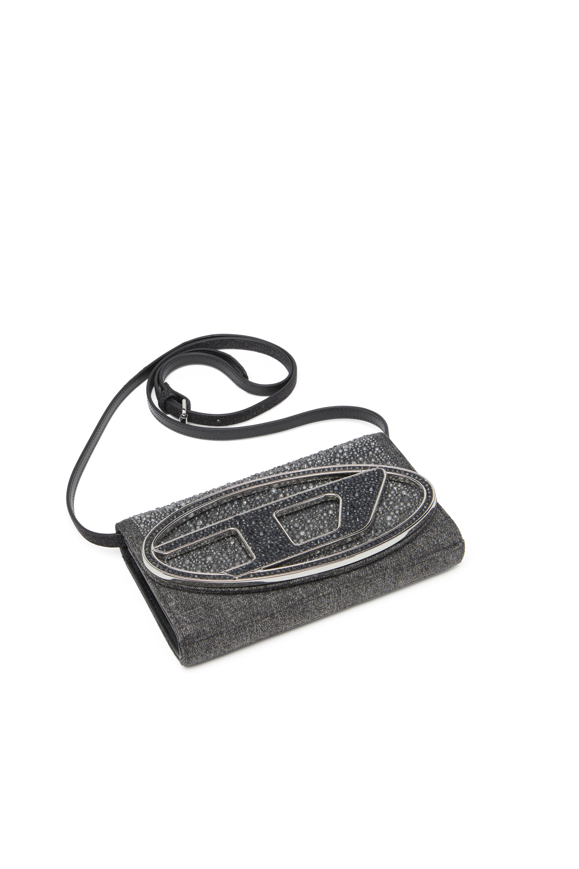 Diesel - 1DR WALLET STRAP, Monedero en denim con cristales Mujer in Negro - 5