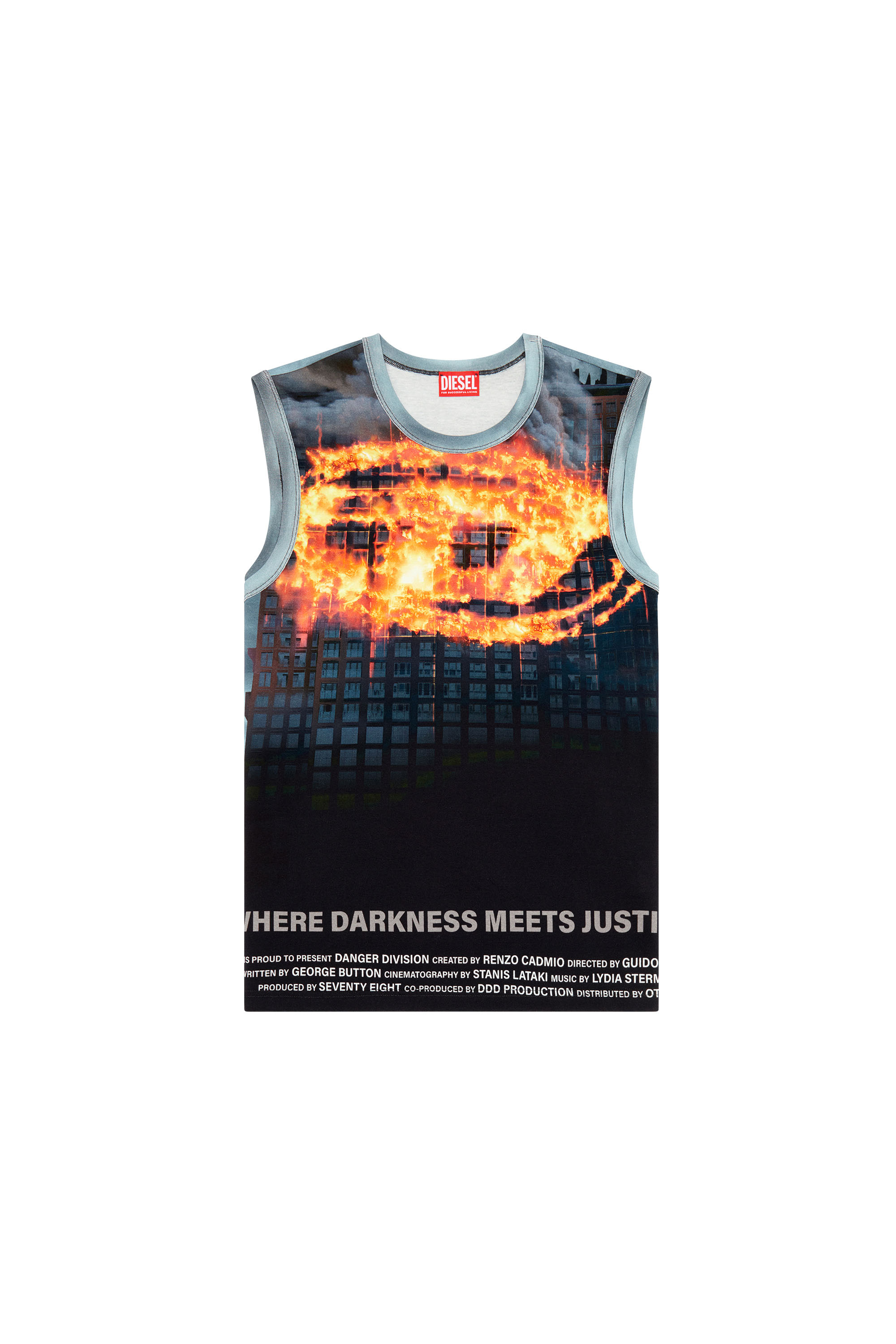 Diesel - T-BISCOUP, Man's Tank top with burning Oval D poster in Dark Blue - 3