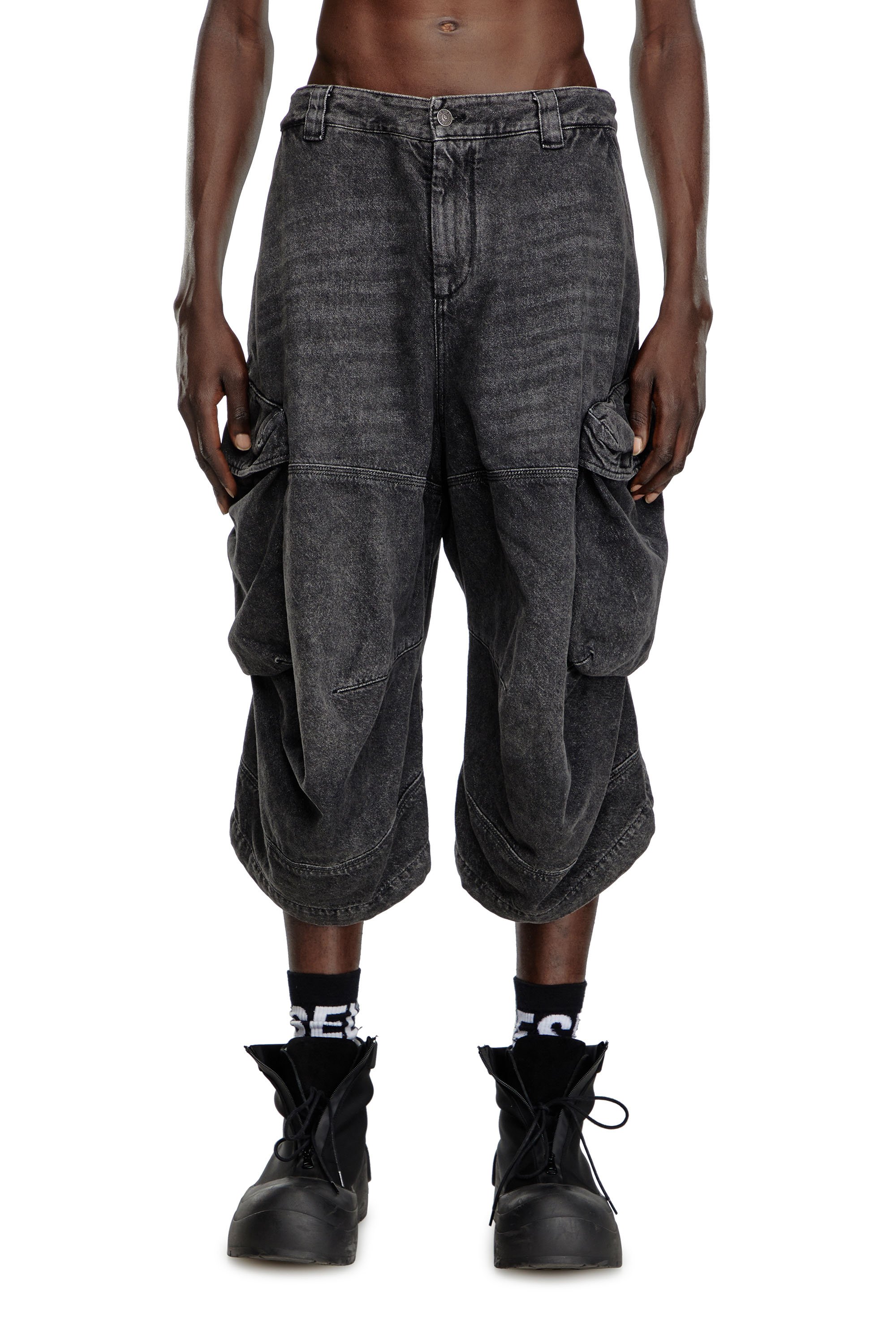 Diesel - D-ARNE-SHORT-S, Man's Long shorts in denim with cargo pockets in Black - 1