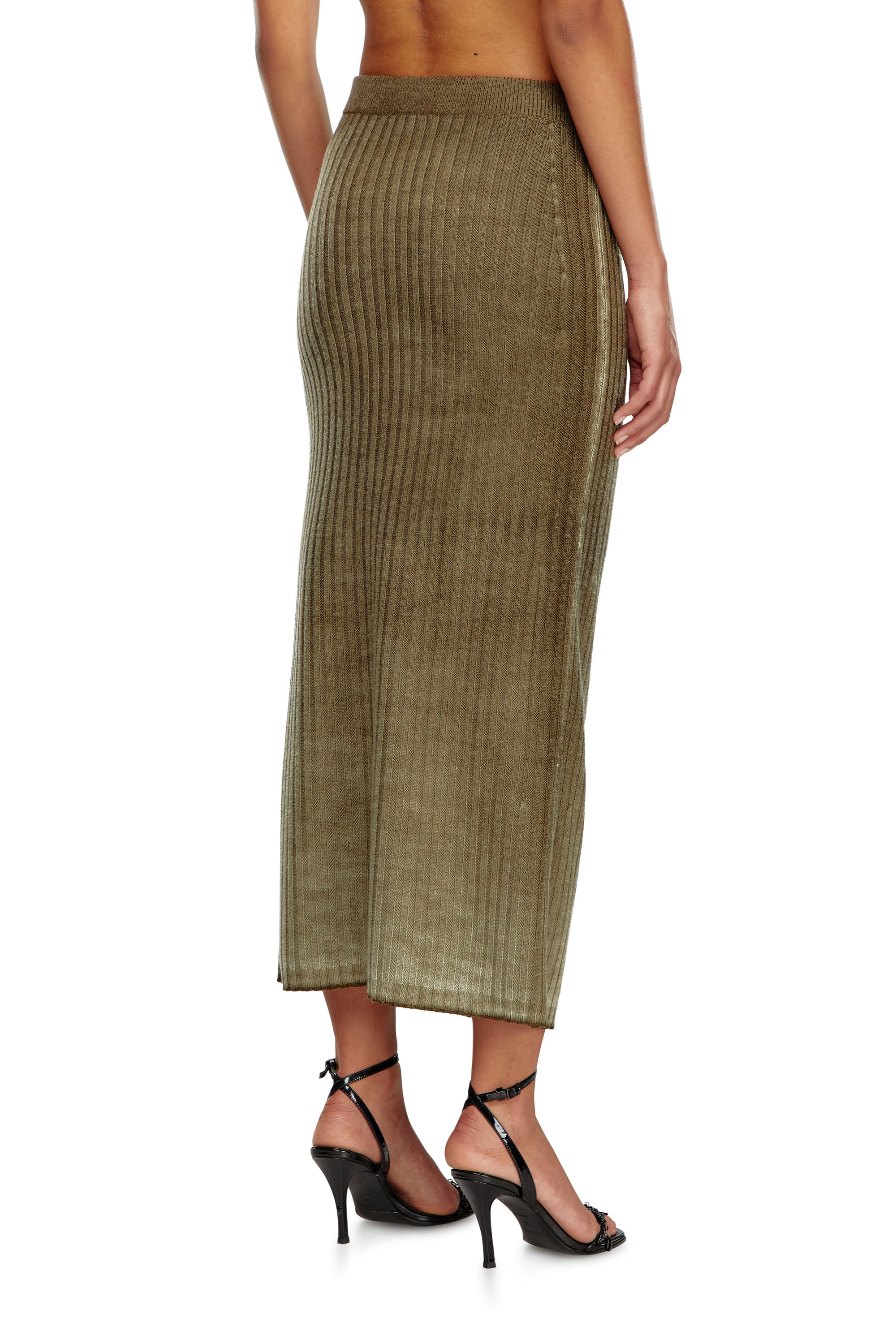 Diesel - M-ASI, Woman's Midi skirt in treated wool knit in Military Green - 4