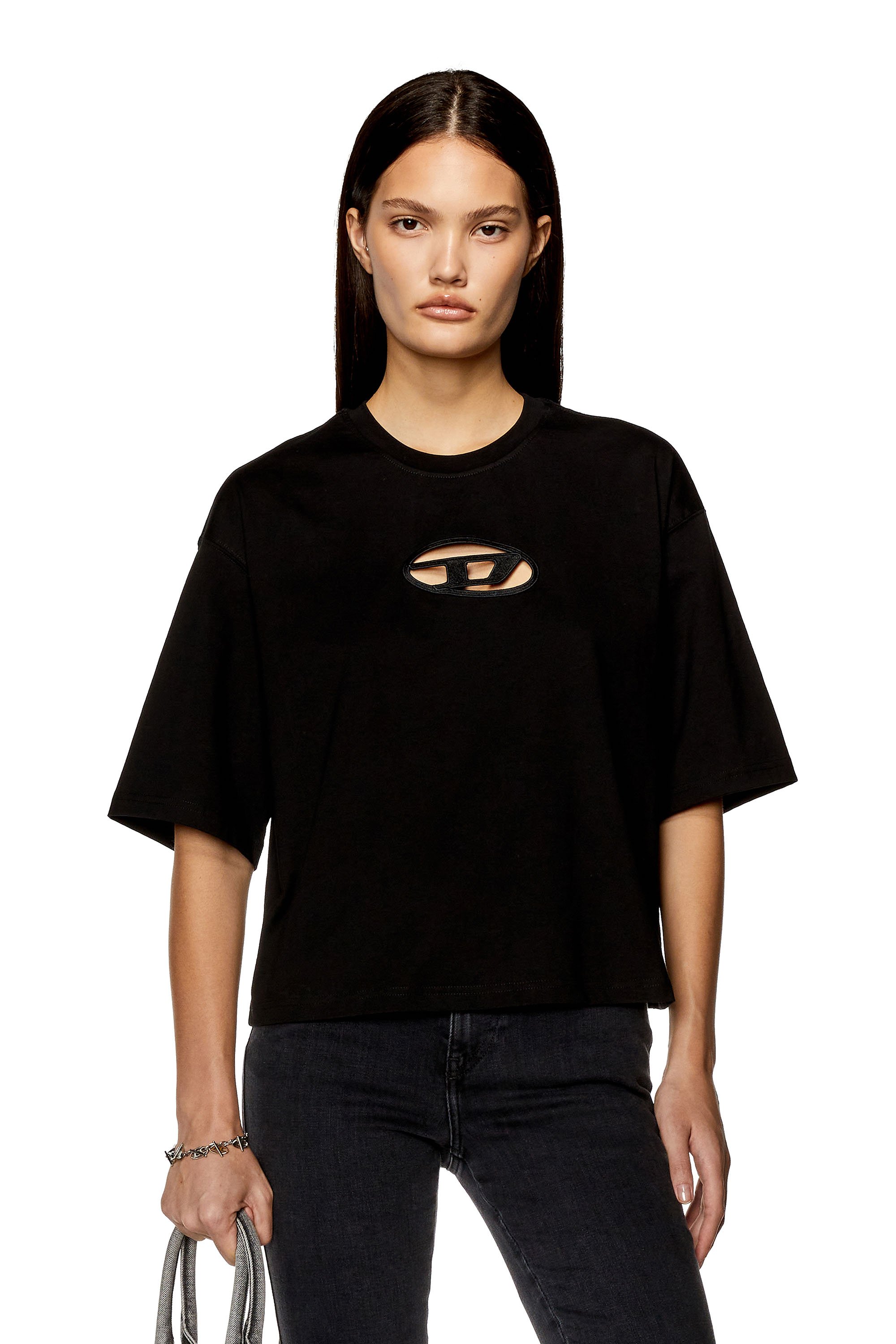 Diesel - T-BUXT-CROP-OD, Woman's Boxy T-shirt with cut-out Oval D logo in Black - 1