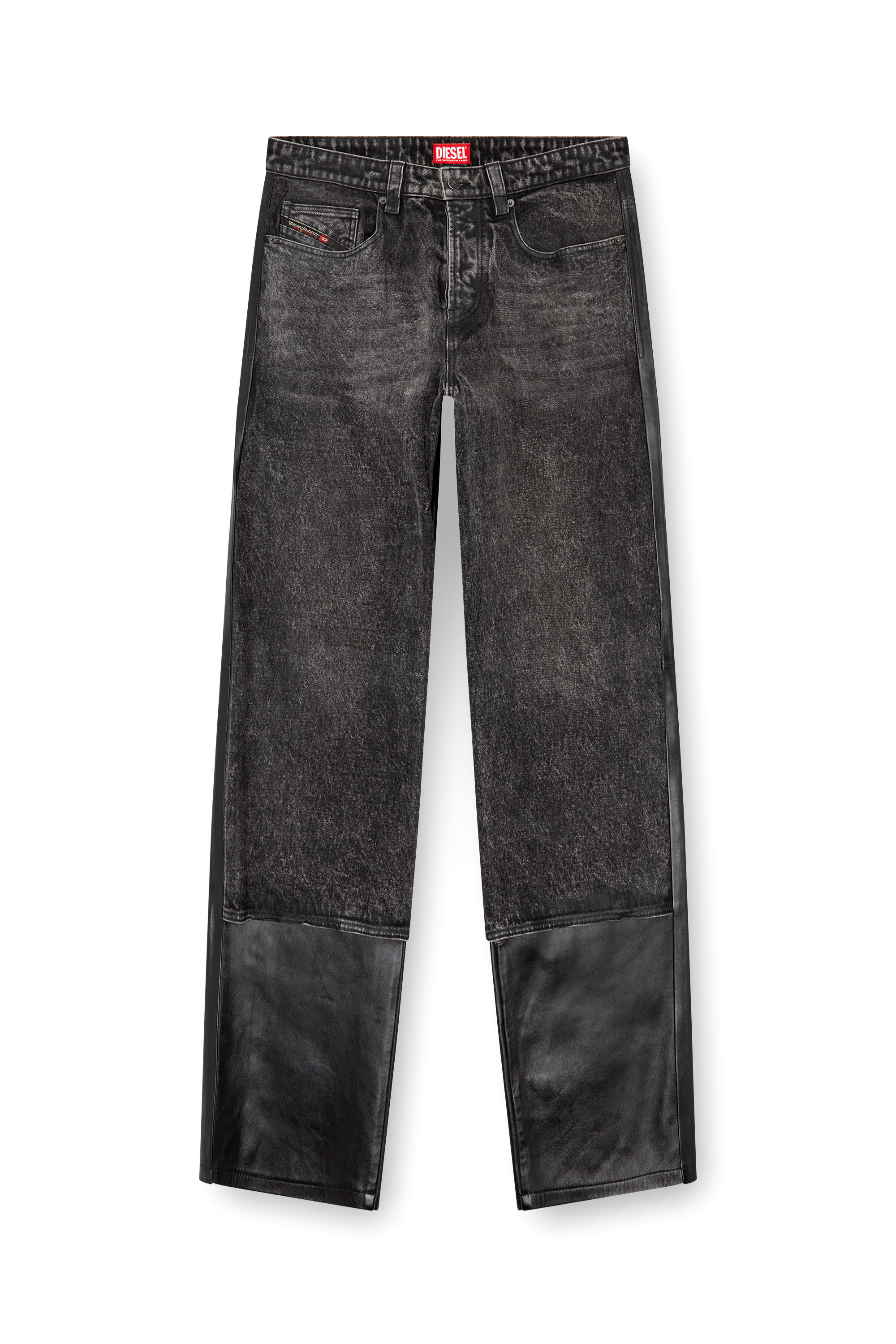 Diesel - P-BRETCH, Man's Leather and denim pants in Black - 5