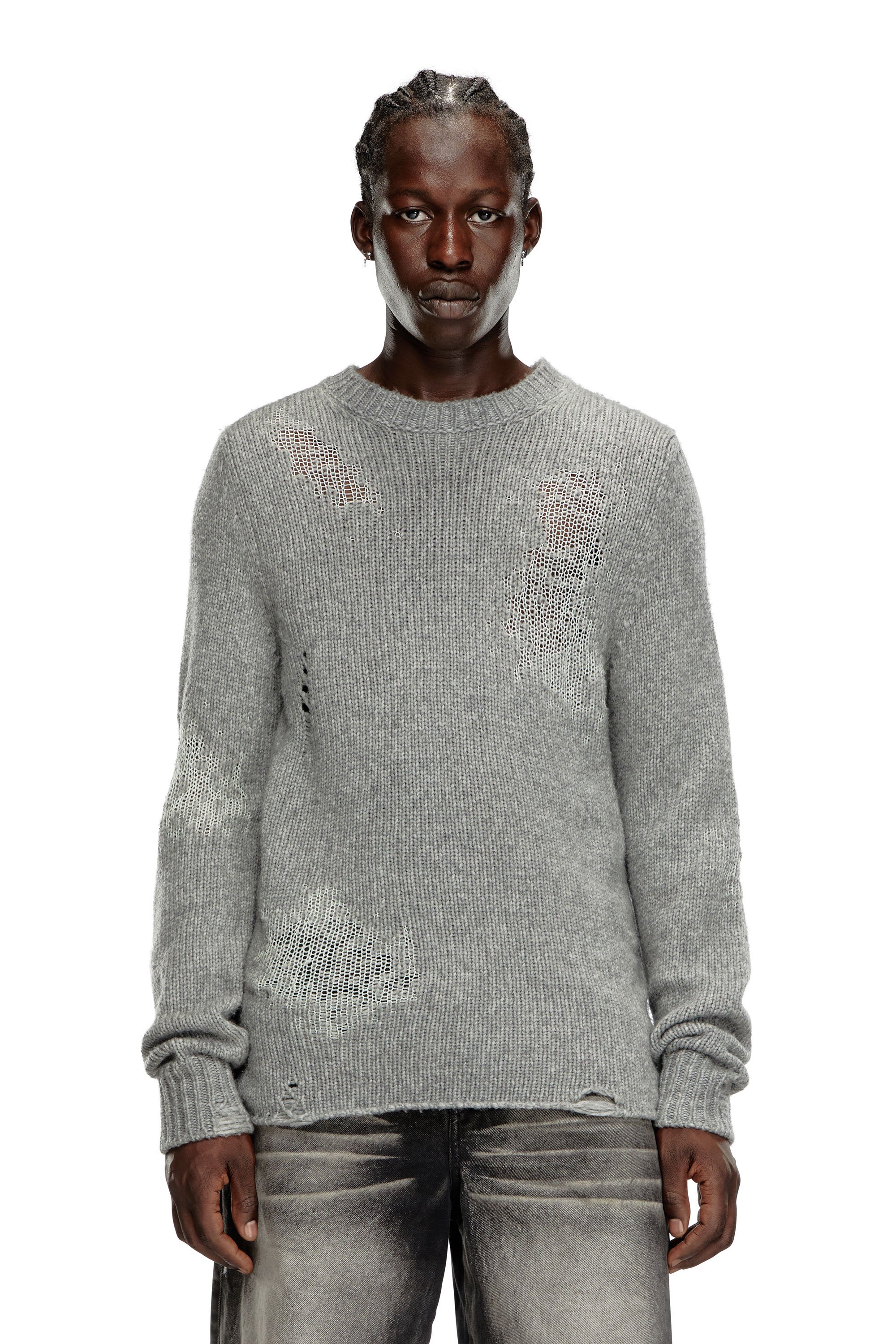 Diesel - K-NORMAN, Jersey desgastado en mezcla de lana Hombre in Gris - 1