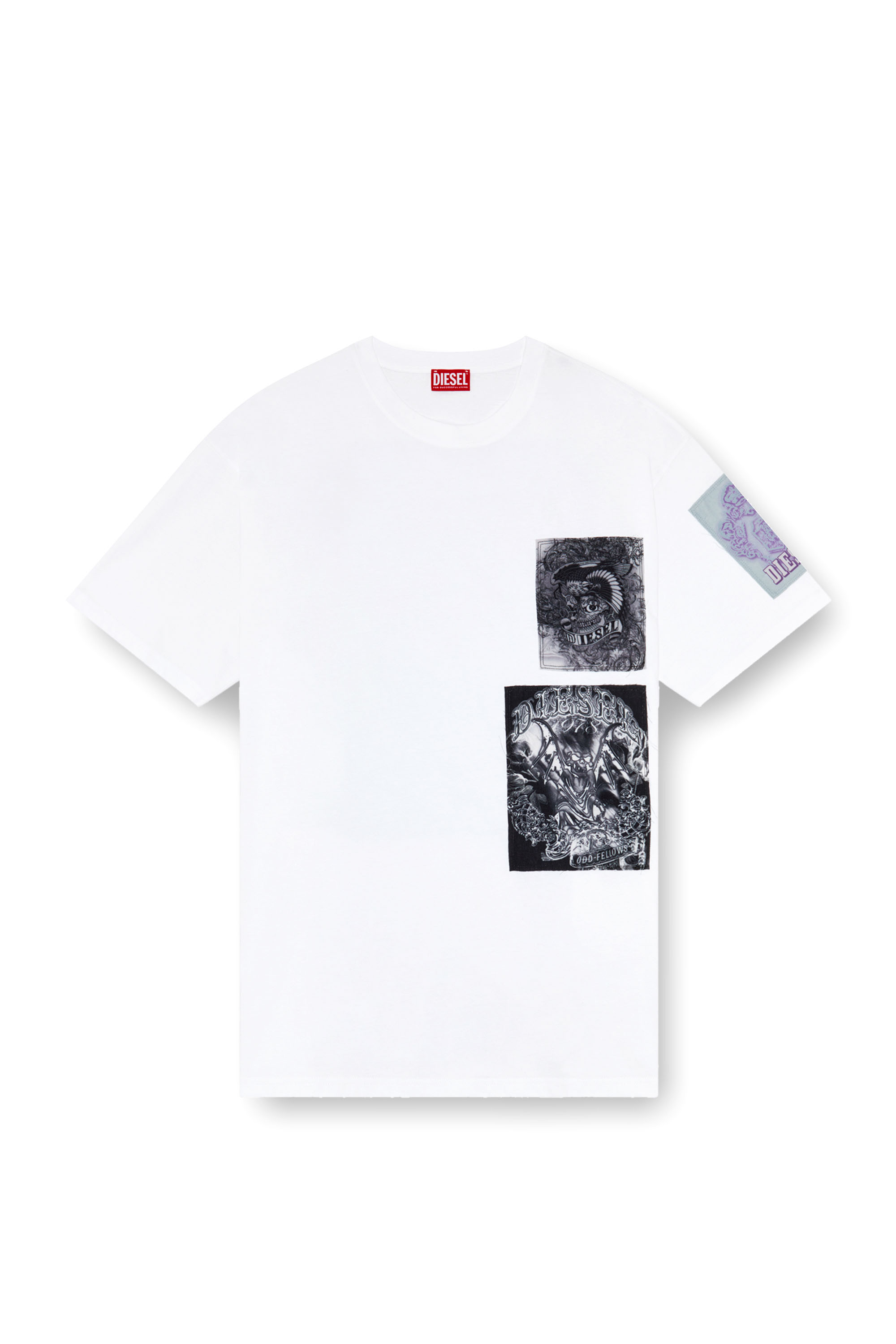 Diesel - T-BOXT-SLITS-Q10, Man's T-shirt with raw-cut printed patches in White - 4