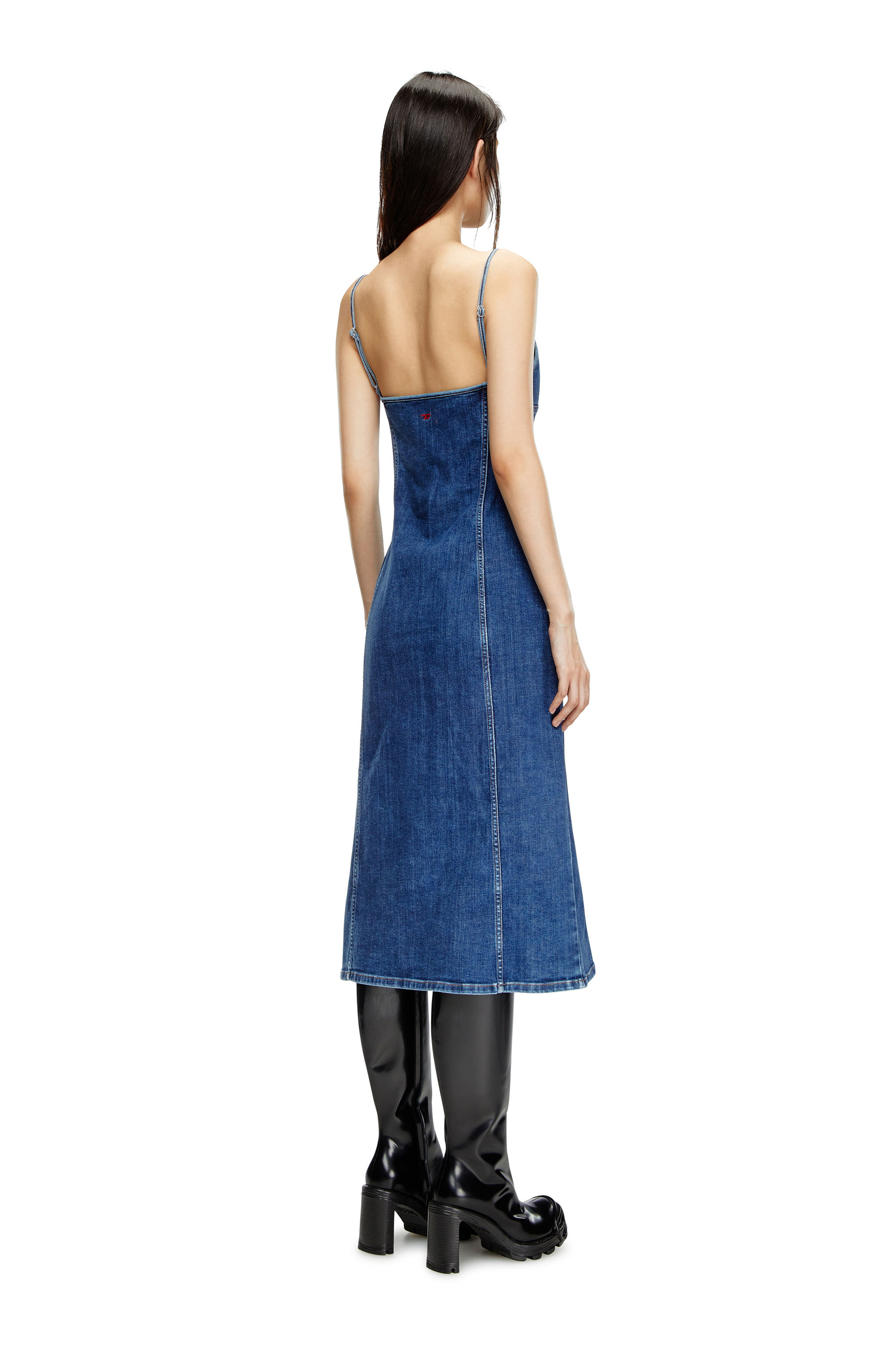 Diesel - DE-FULVY-DRESS-D, Vestido midi de tirantes en denim Mujer in Azul marino - 2