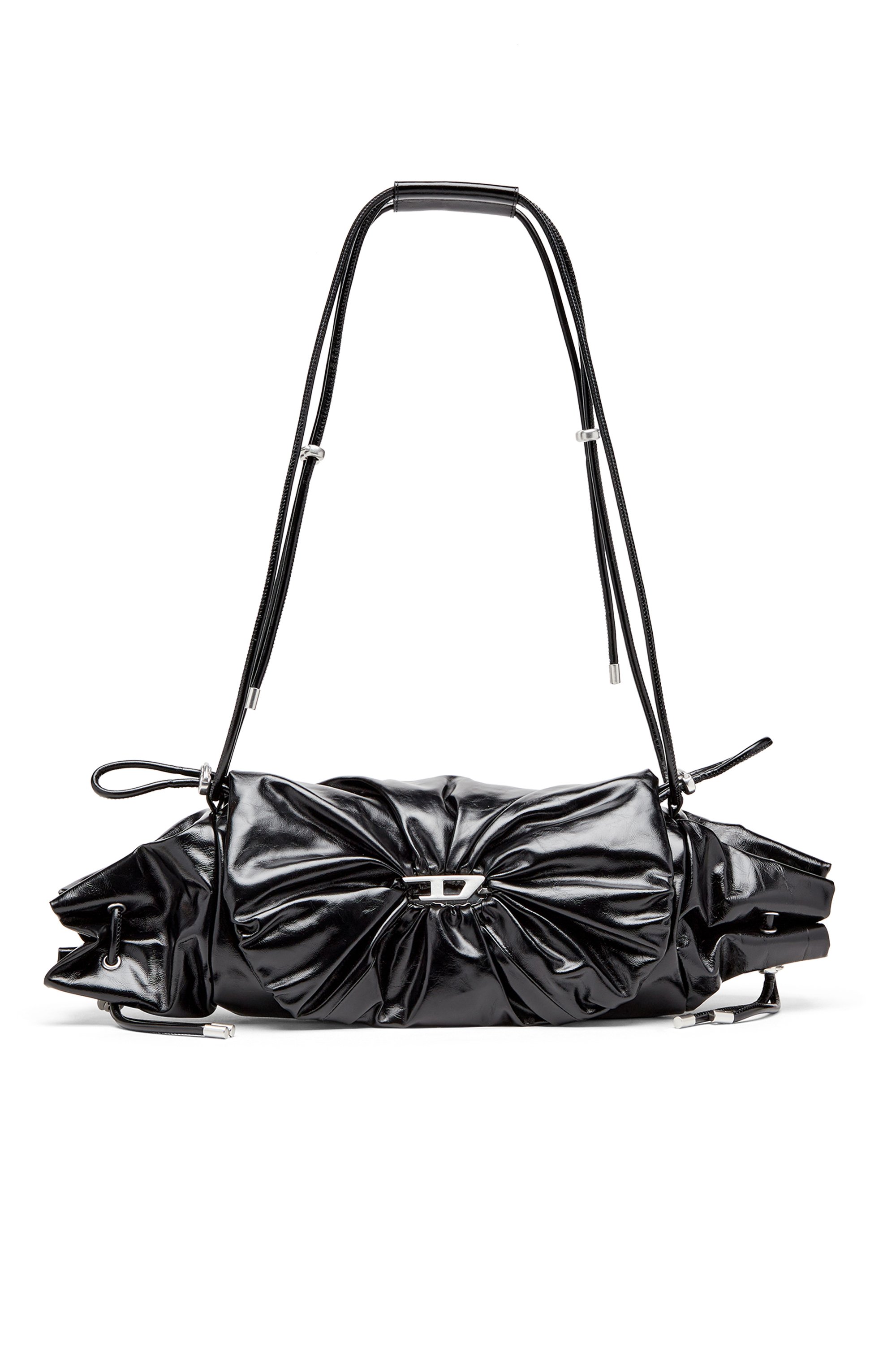 Diesel - SCRUNCH-D SHOULDER M, Bolso de hombro en cuero arrugado y brillante Mujer in Negro - 1