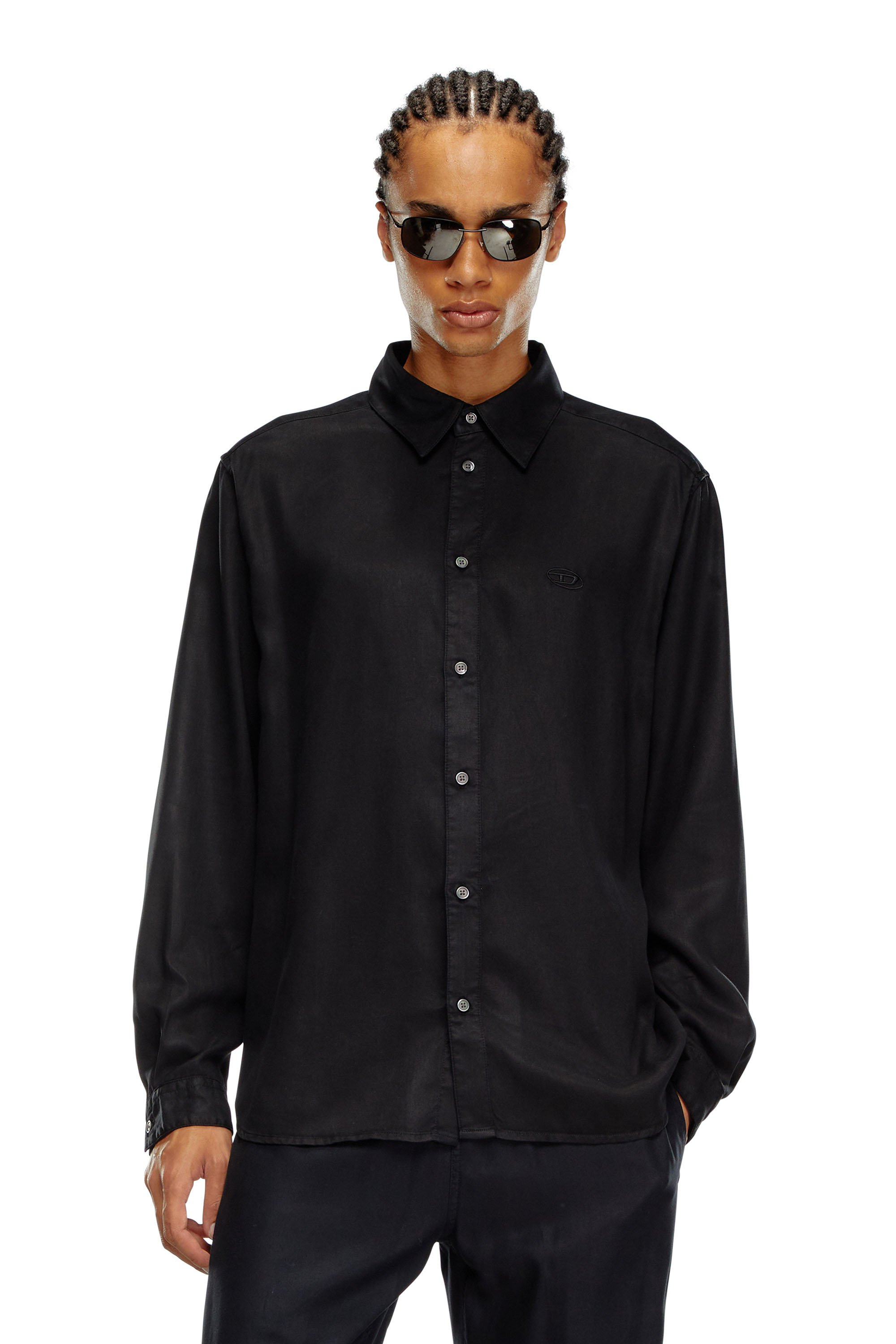 Diesel - S-SIMPLY-C, Camisa fluida con logotipo bordado Hombre in Negro - 1