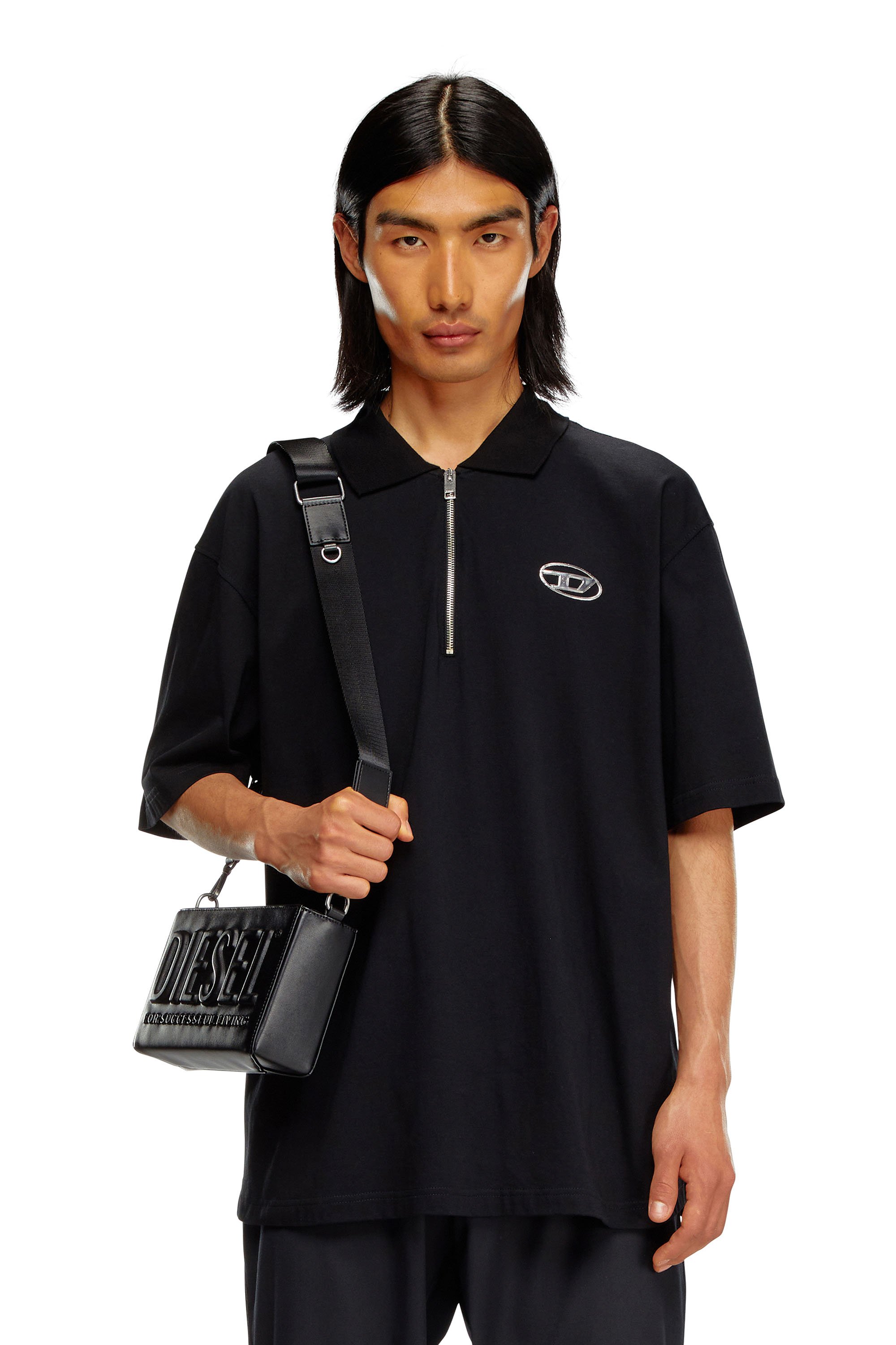 Diesel - T-VOR-OD, Man's Polo shirt with half zip in Black - 1