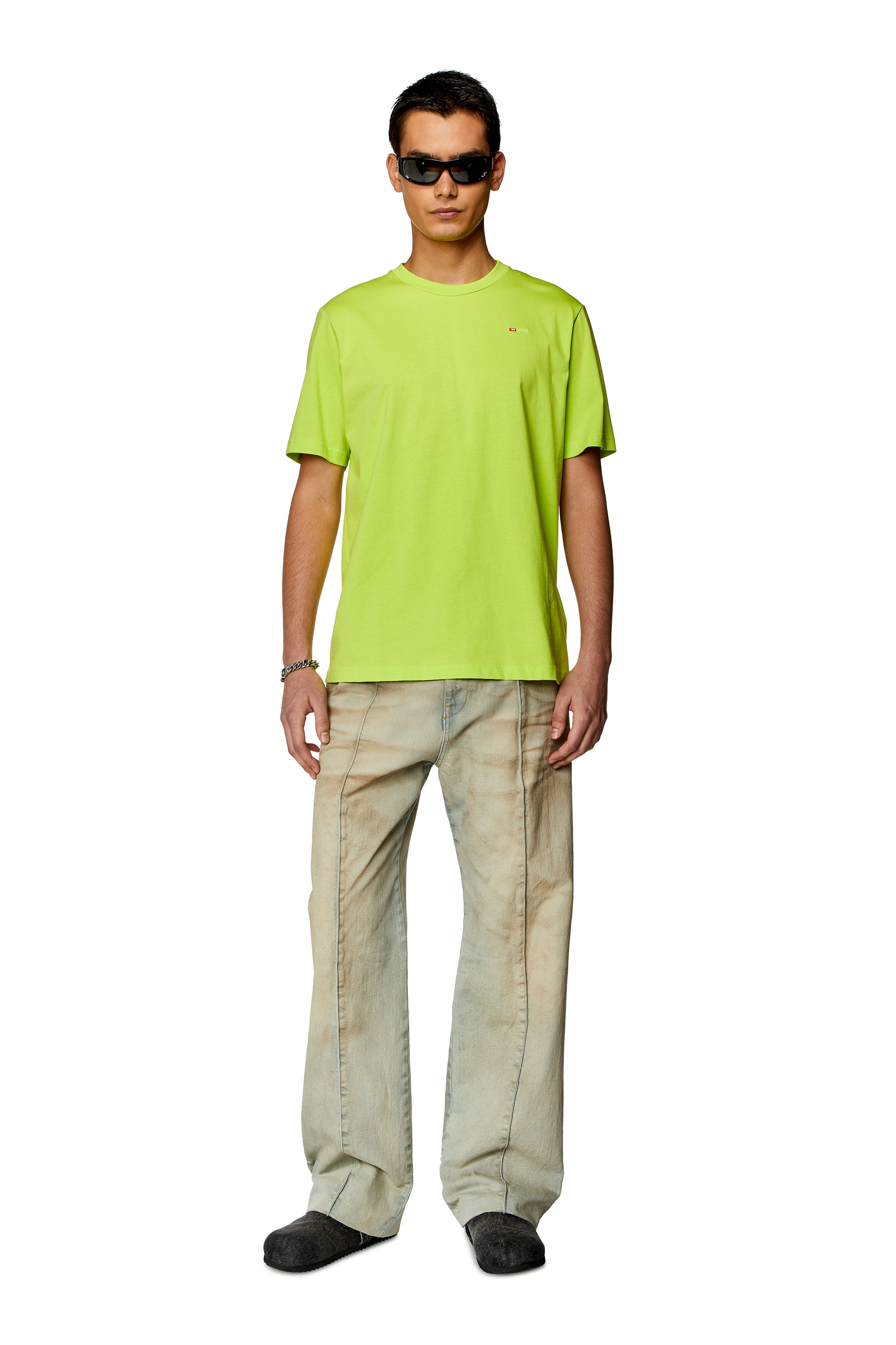 Diesel - T-JUST-MICRODIV, Man's T-shirt with micro-embroidered logo in Green Fluo - 3