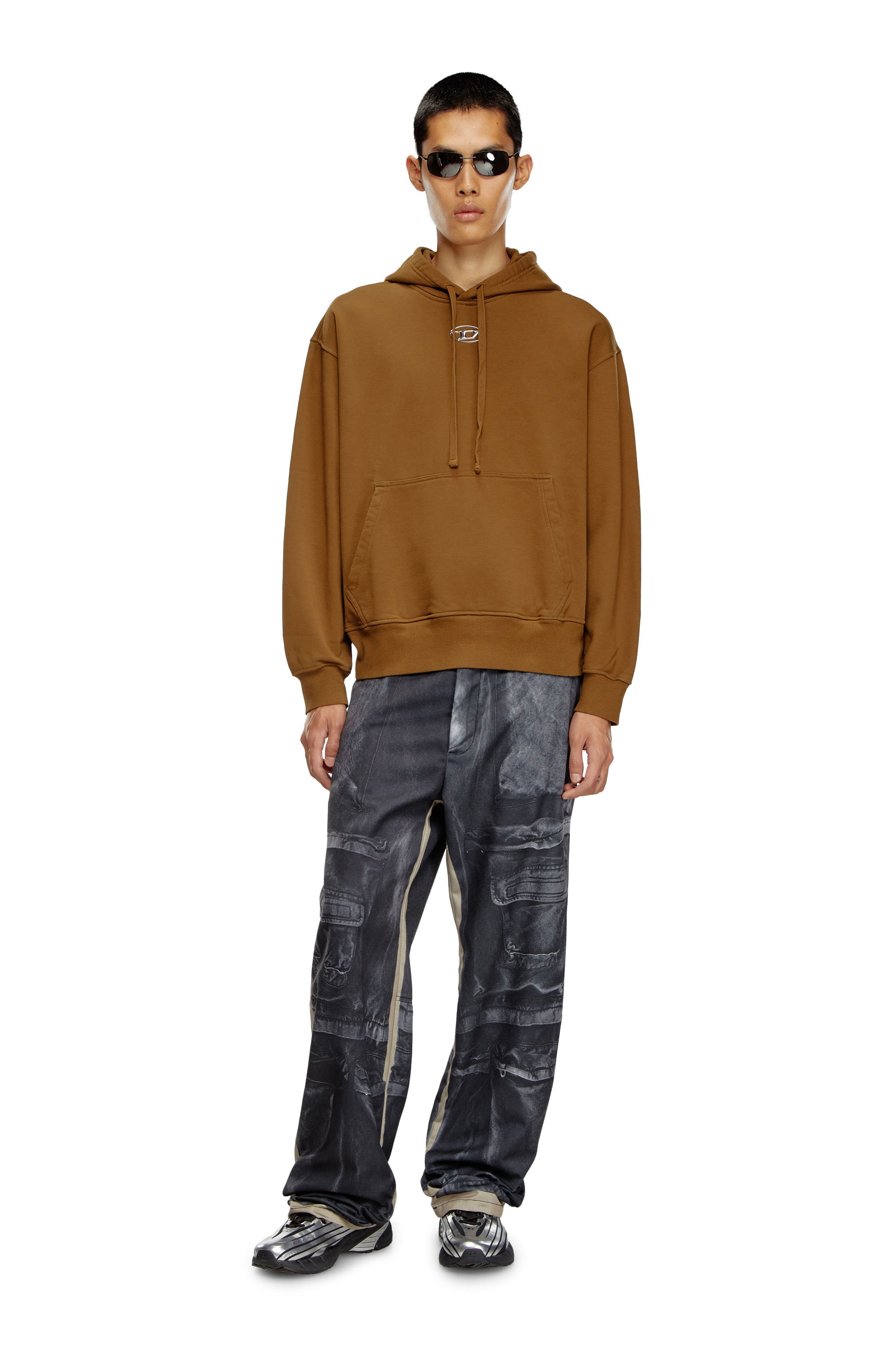 Diesel - S-MACS-HOOD-OD, Man's Oversized hoodie with metallic logo in Brown - 2