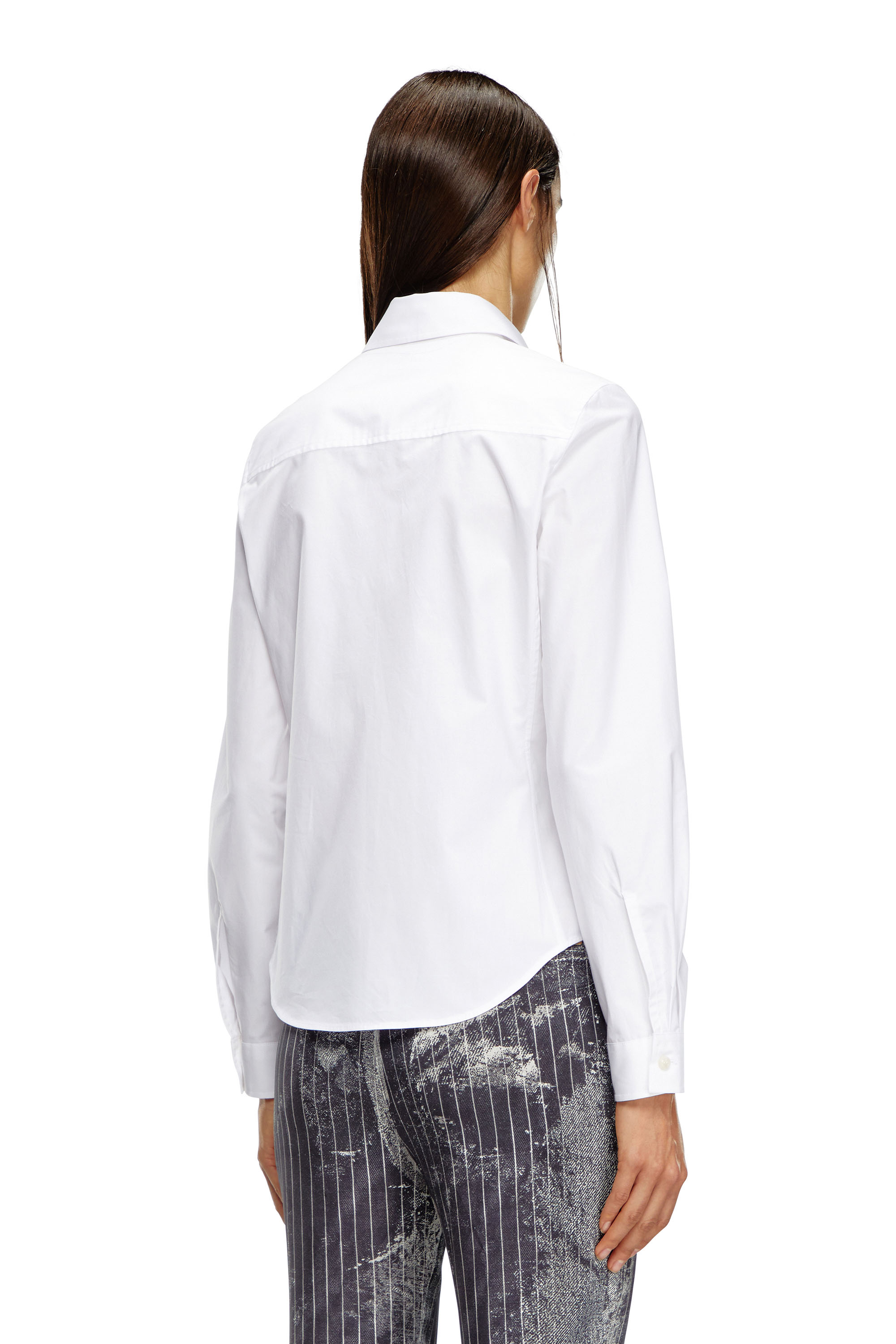 Diesel - C-GISEL-P1, Woman's Shirt with logo-embroidered collar in White - 2