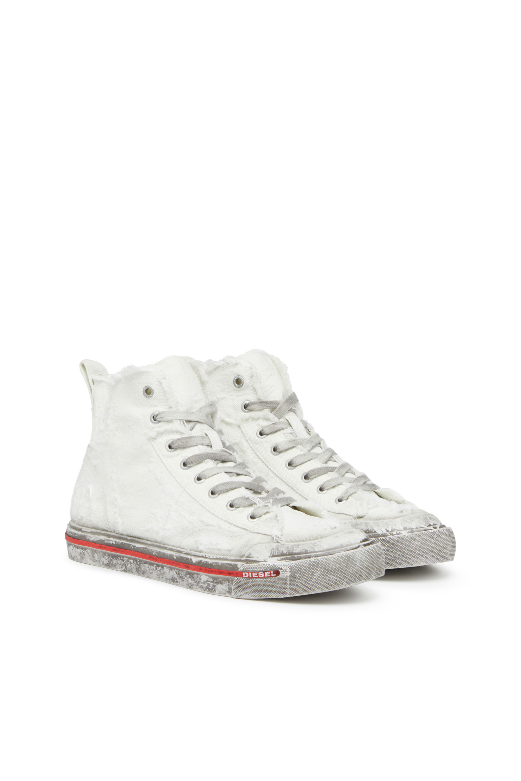 Diesel - S-ATHOS MID, Man's S-Athos Mid - High-top sneakers in frayed denim in White - 3