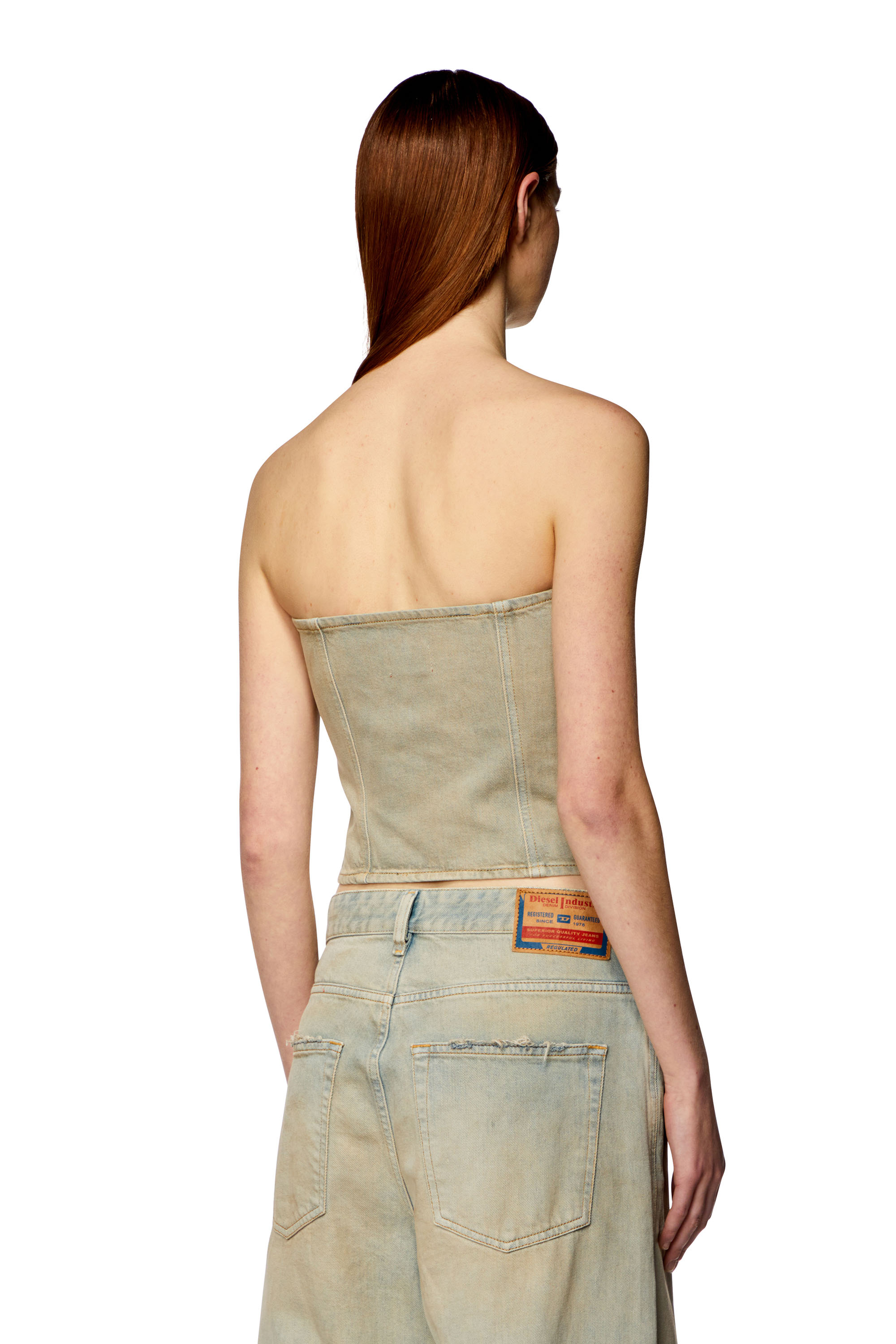 Diesel - DE-VILLE, Woman's Bandeau top in distressed denim in Beige - 3