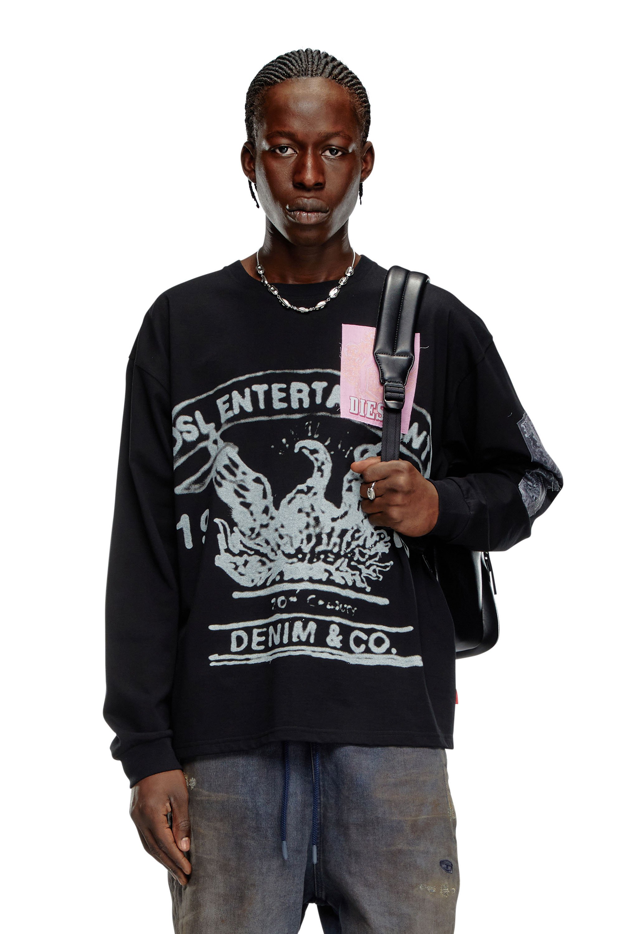 Diesel - T-BOXT-LS-Q10, Man's Long-sleeve T-shirt with printed patches in Black - 1