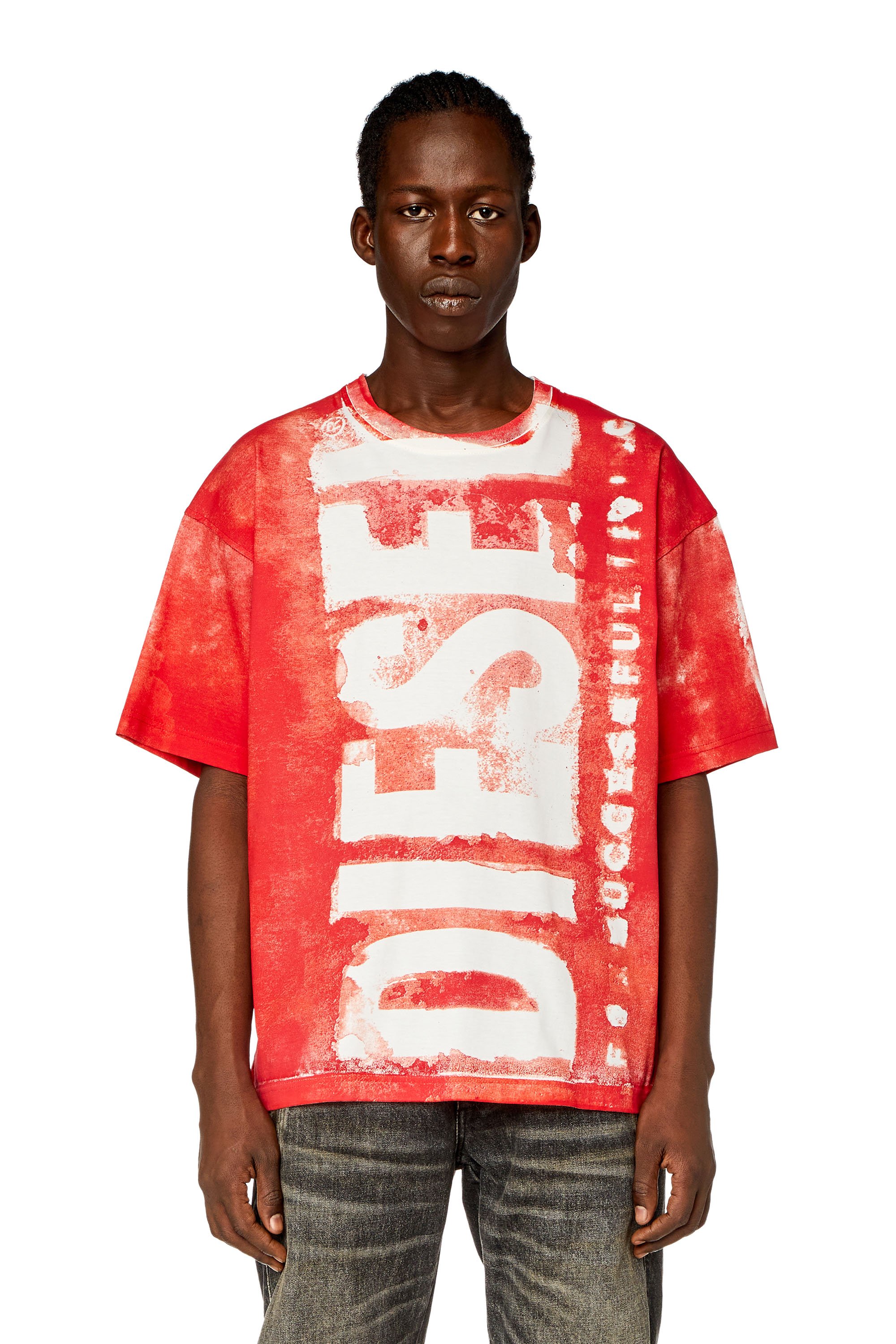 Diesel - T-BOXT-BISC, Man's T-shirt with maxi bleeding logos in Red - 1