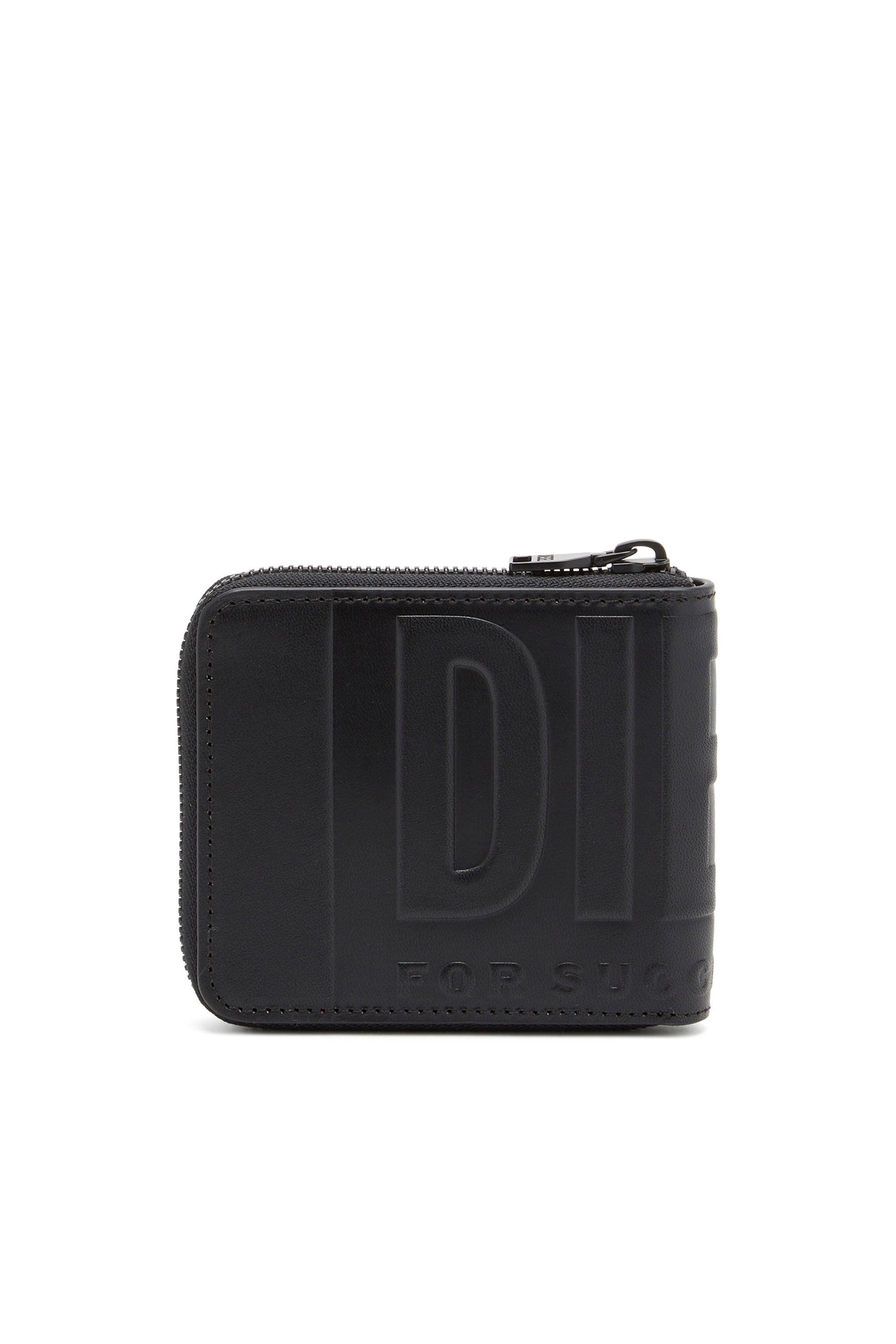 Diesel - DSL 3D BI-FOLD COIN ZIP XS, Cartera de cuero que se pliega por la mitad con logotipo en relieve Hombre in Negro - 2