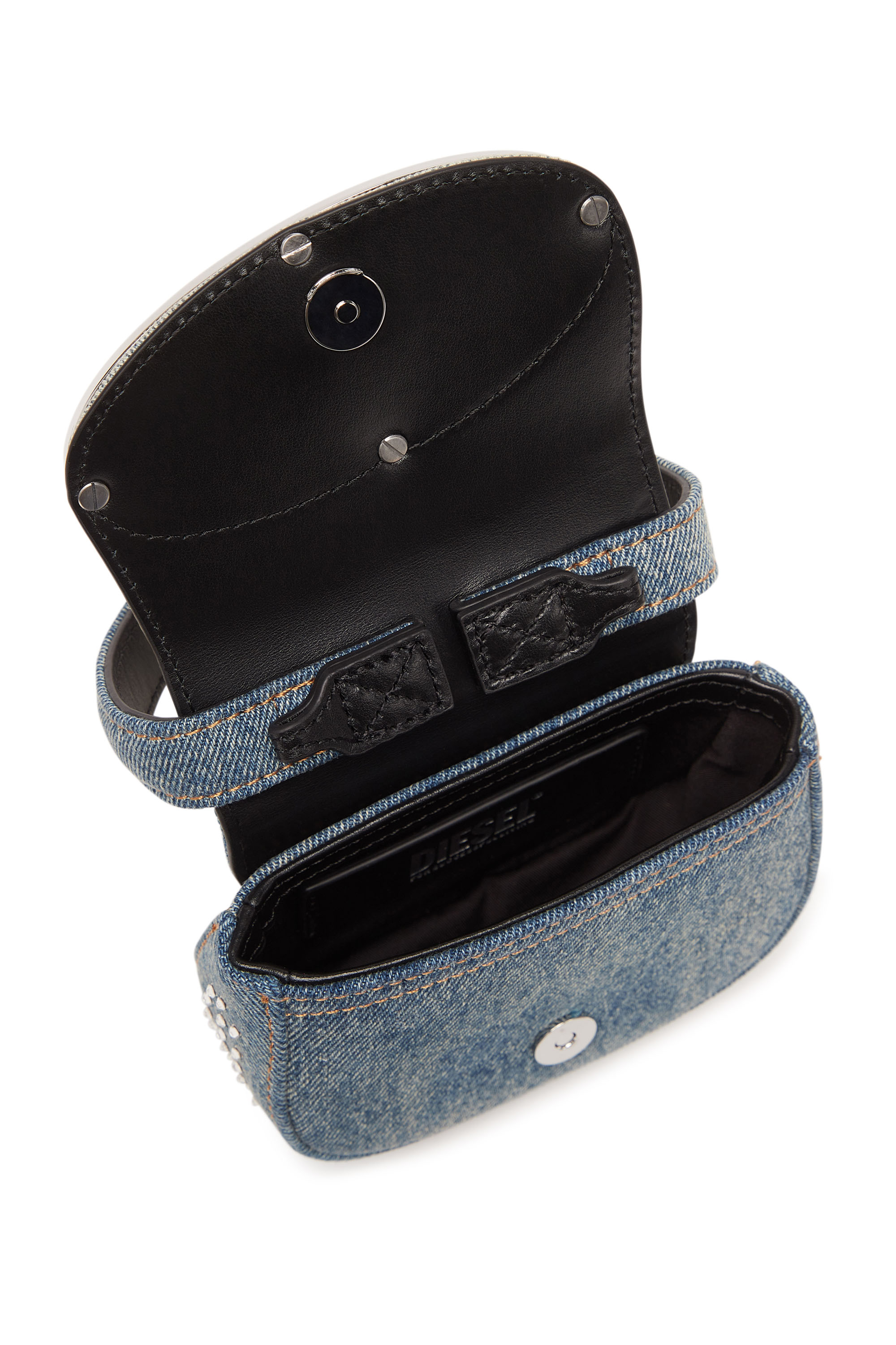 Diesel - 1DR XS, Woman's 1DR XS - Iconic mini bag in denim and crystals in Light Blue - 4