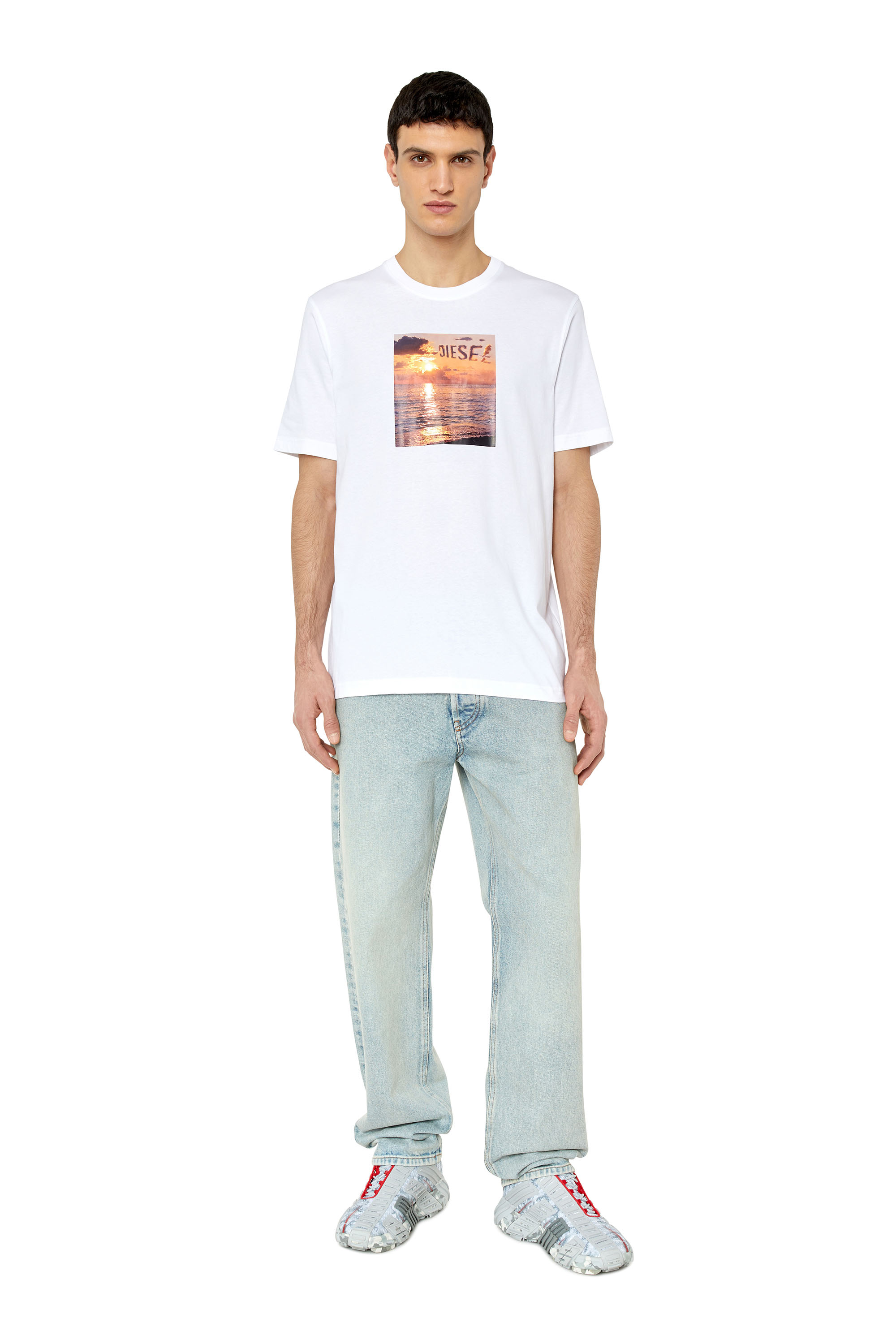 Diesel - T-JUST-G24, Man's T-shirt with Diesel sunset print in White - 2