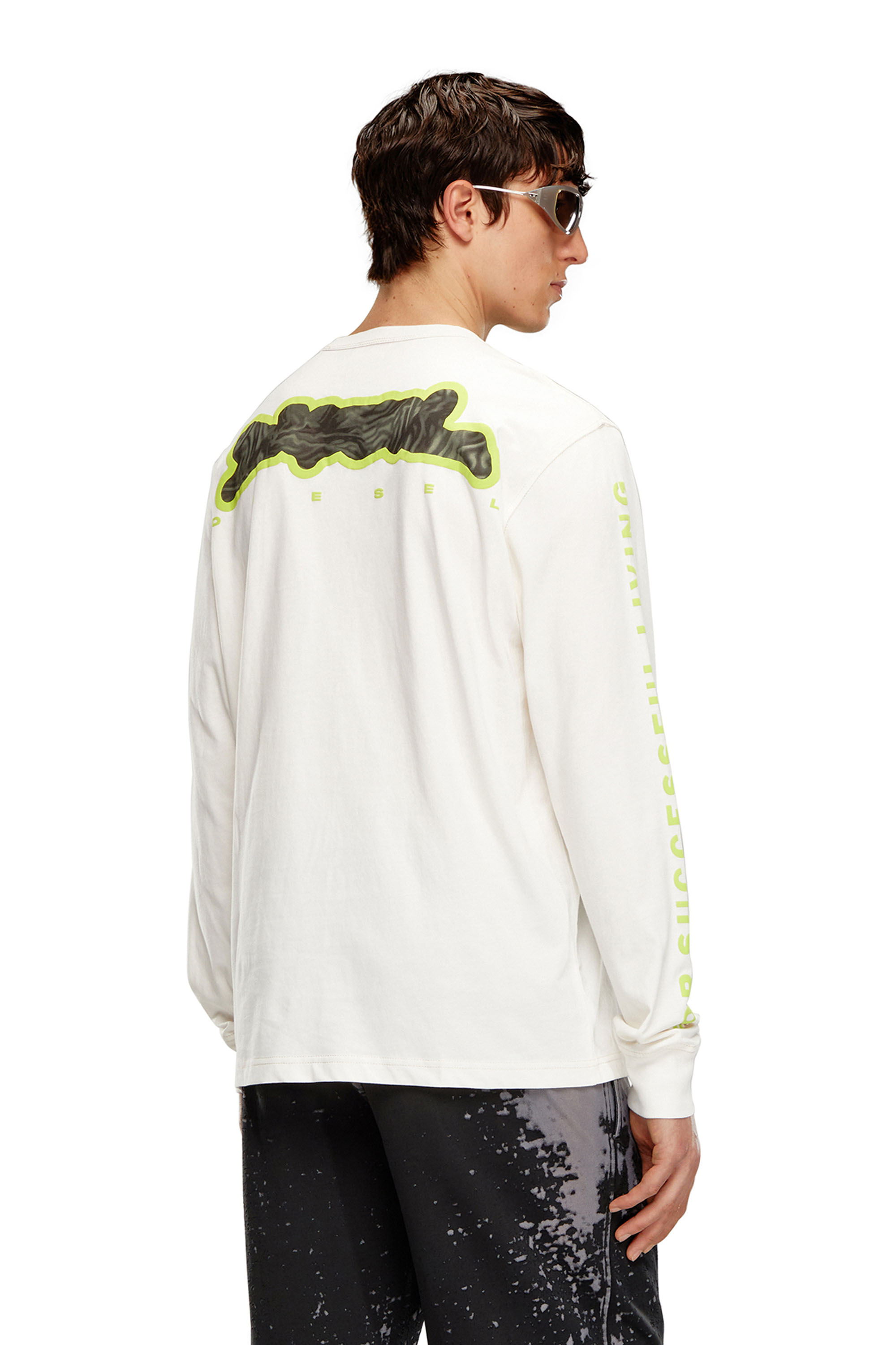 Diesel - T-JUST-LS-N7, Man's Long-sleeve T-shirt with zebra-camo motif in White - 1