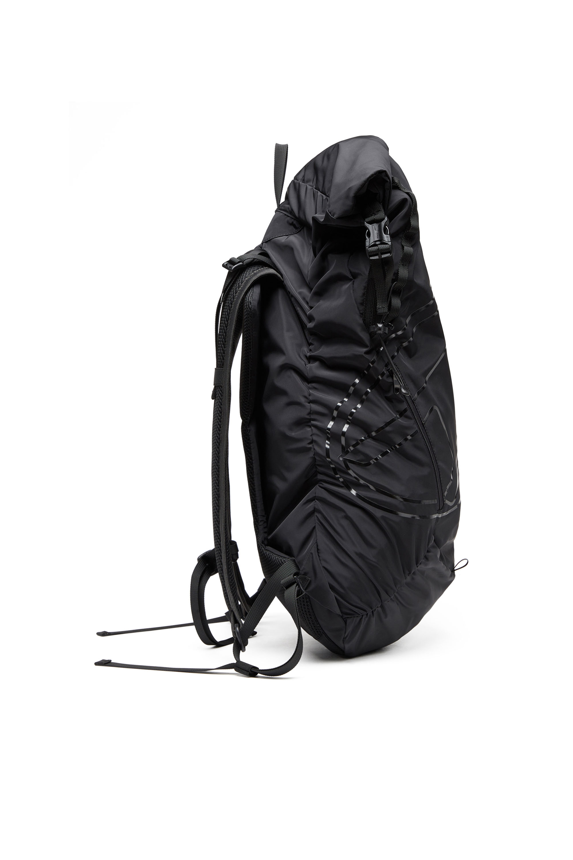 Diesel - DRAPE BACKPACK, Man's Drape-Nylon roll-top backpack in Black - 3