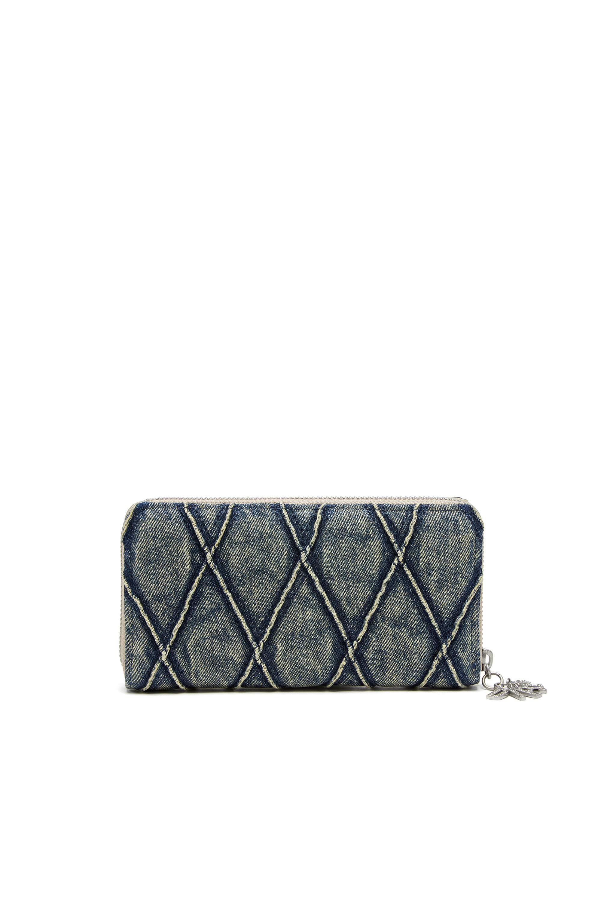 Diesel - CHARM-D CONTINENTAL ZIP L, Cartera con cremallera de denim acolchado con motivo Argyle Mujer in Azul marino - 3