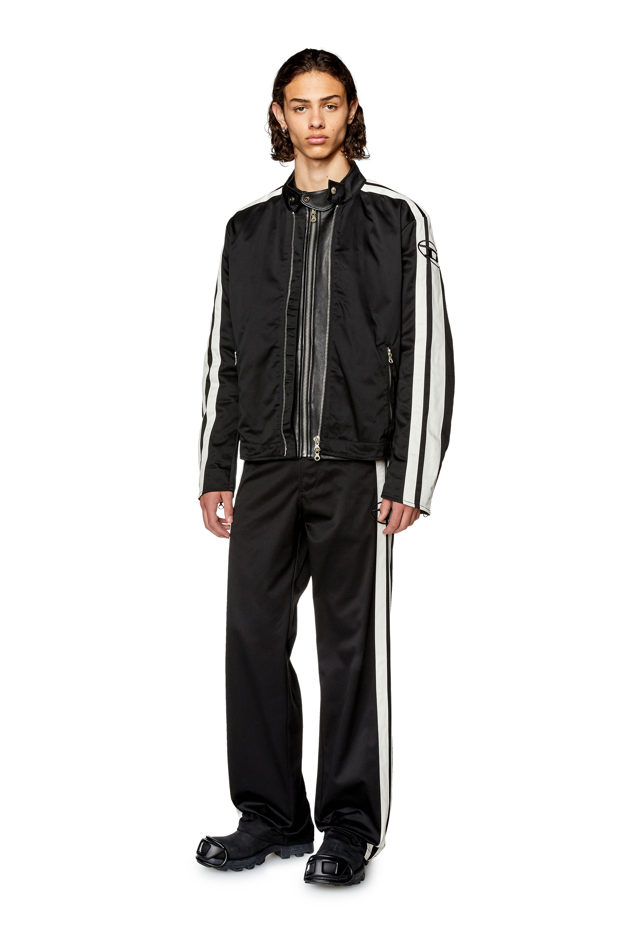 Diesel - J-BECK, Man's Biker jacket in padded cotton with bands in Black/White - 2