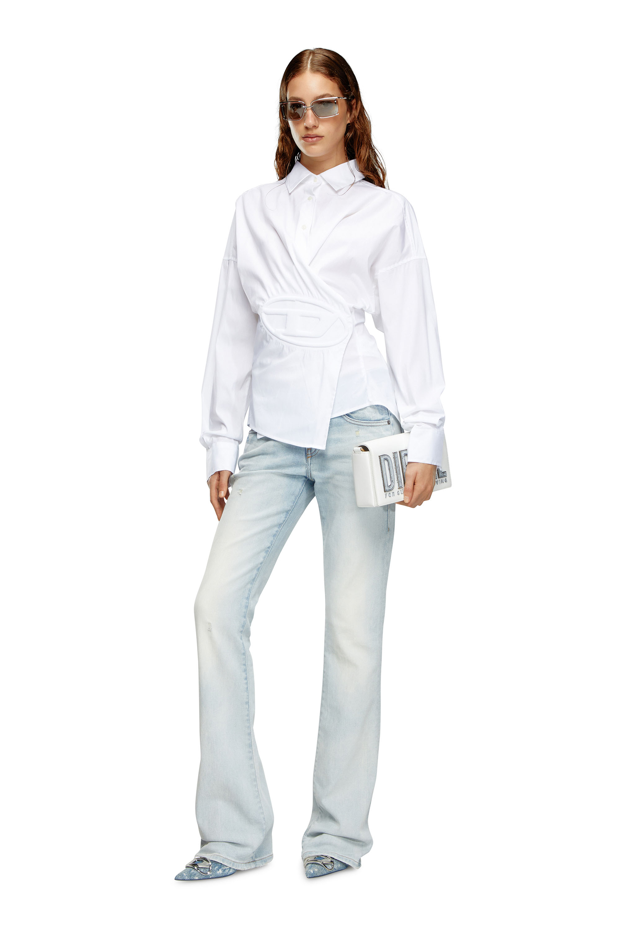 Diesel - C-SIZ-N1, Woman's Wrap shirt with embossed logo in White - 2