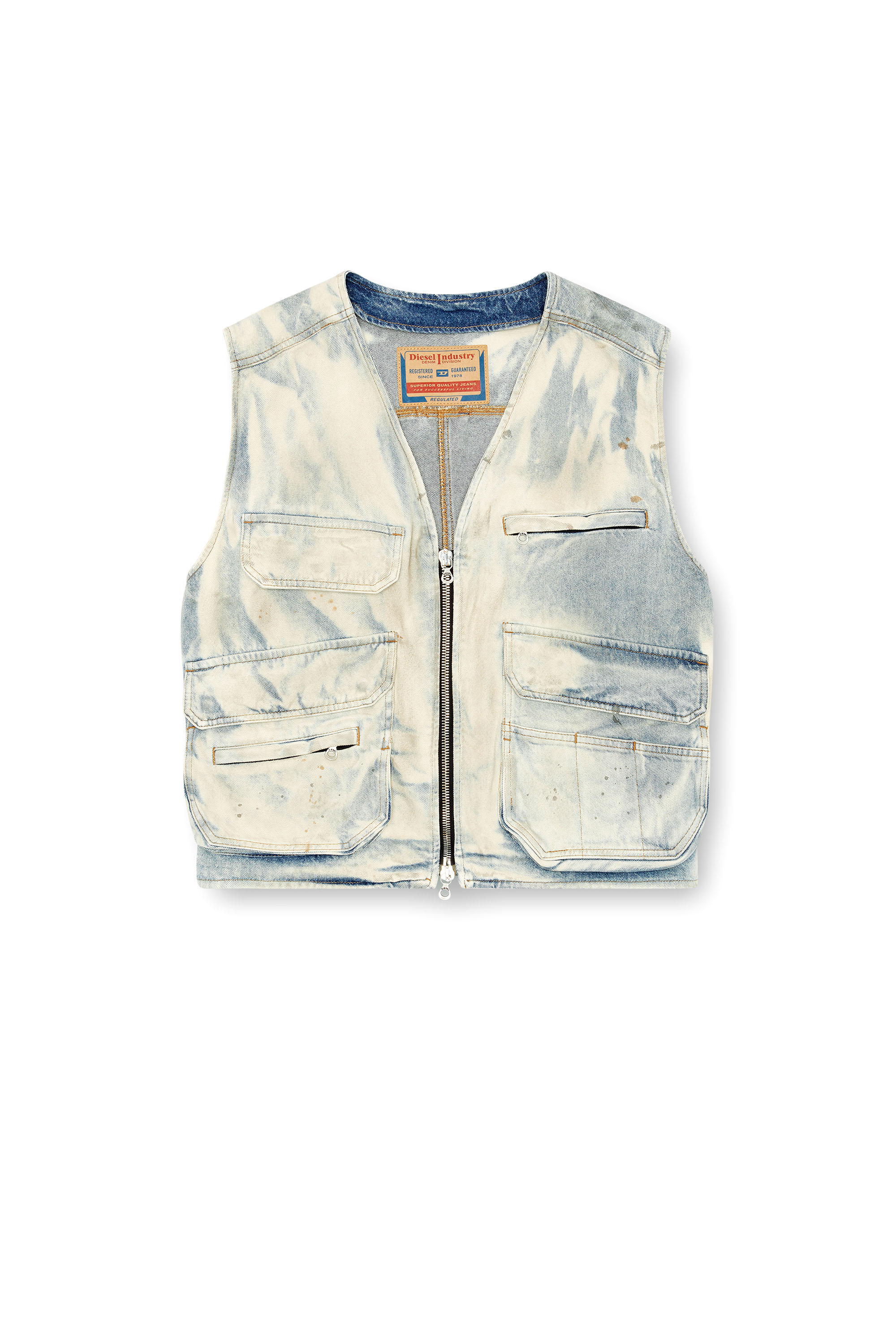 Diesel - D-SAMP-S, Man's Sleeveless jacket in solarised denim in Blue/White - 6