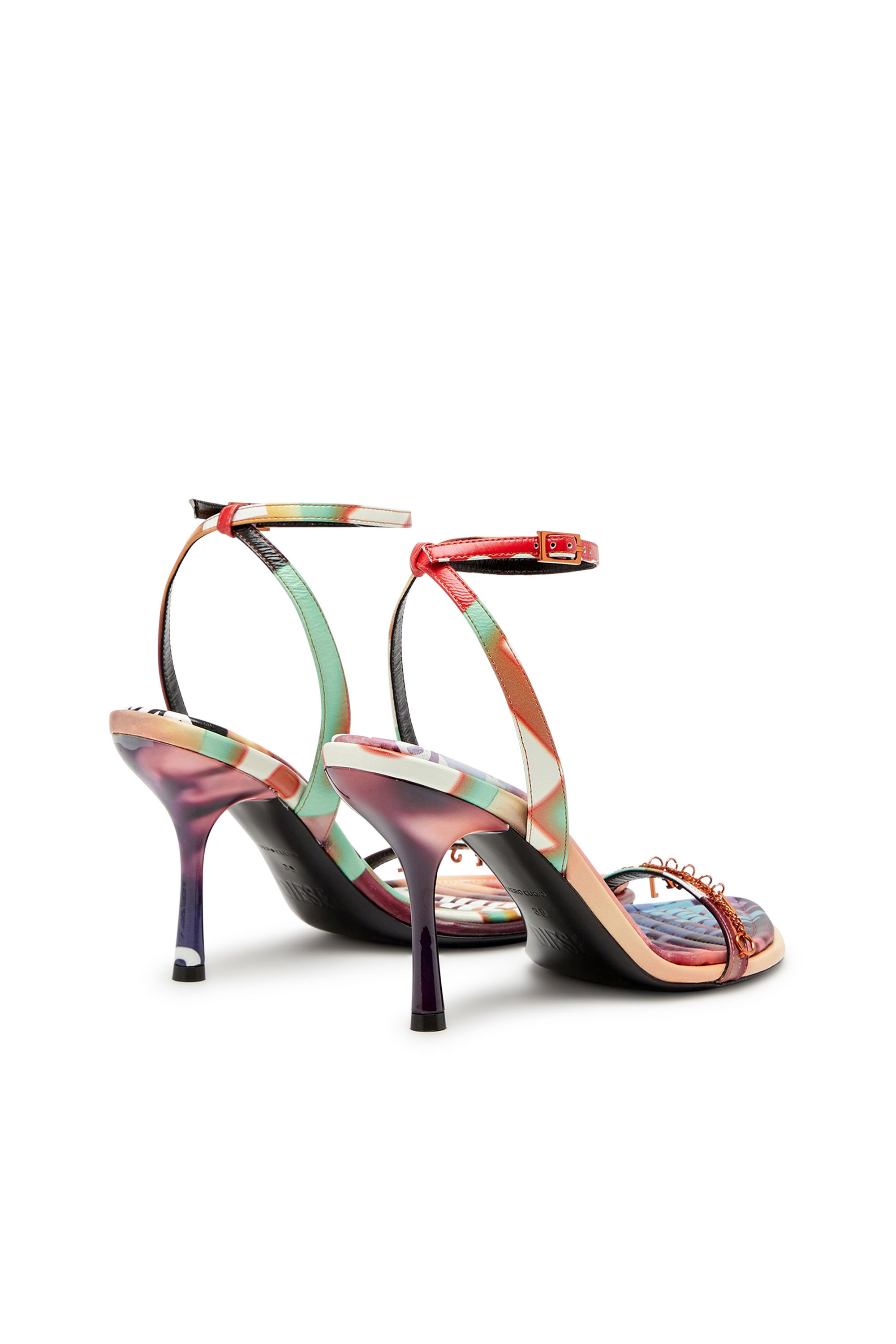 Diesel - D-VINA CHARM SDL, Woman's D-Vina Charm-Strappy sandals in poster-print leather in Multicolor - 3