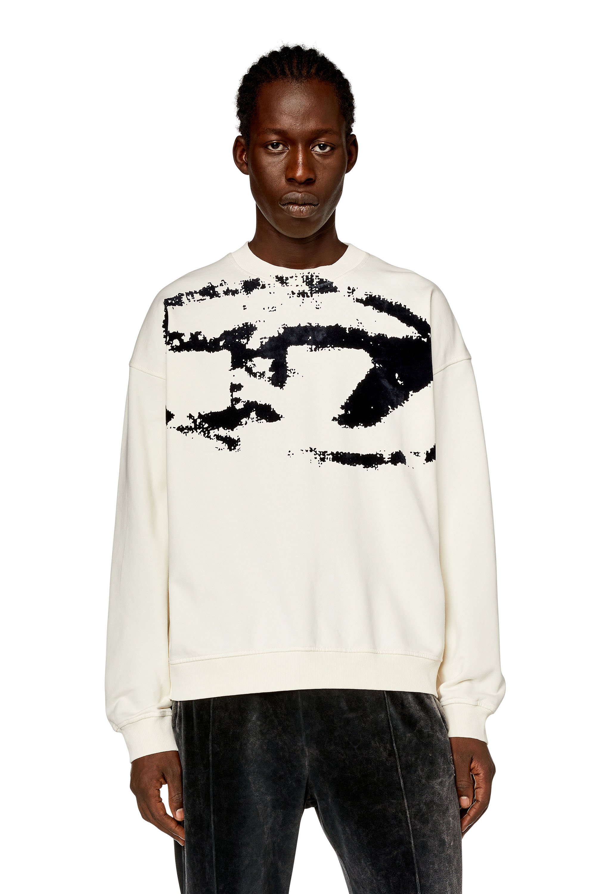 Diesel - S-BOXT-N5, Man's Sweatshirt with distressed flocked logo in White - 1