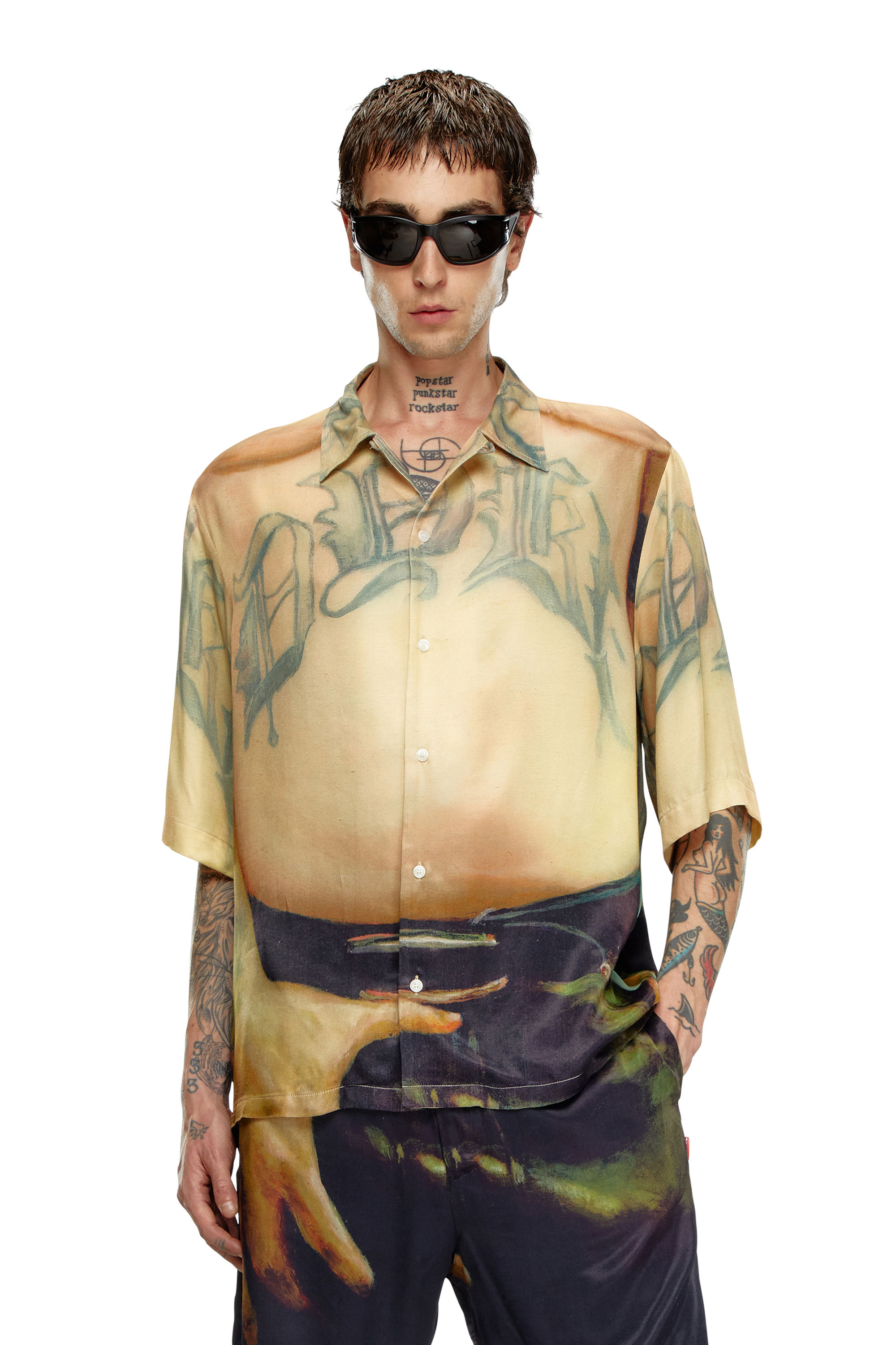 Diesel - PR-S-MEC-SS, Unisex's Viscose shirt with all-over print in Beige - 2