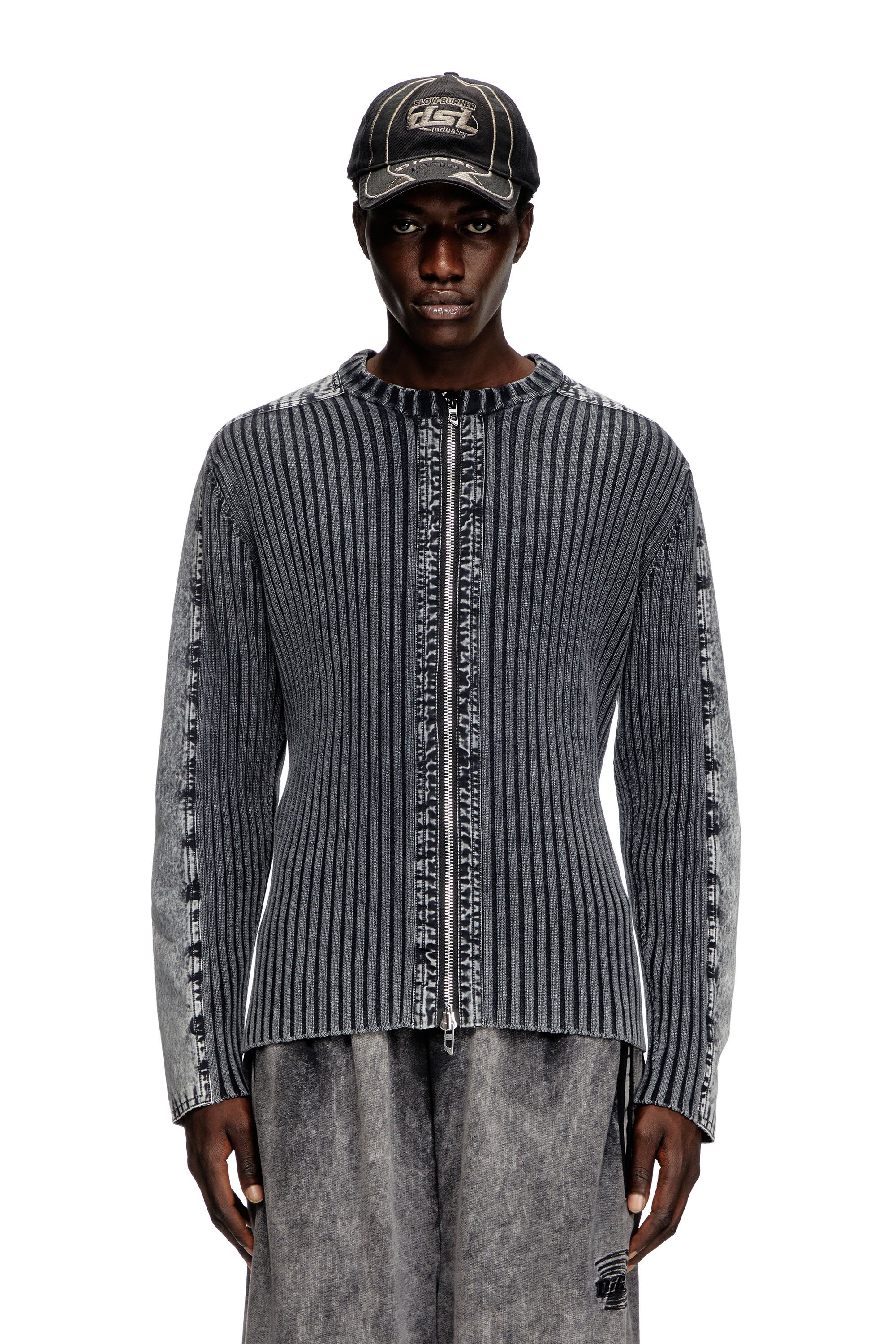 Diesel - K-MATTY, Man's Zip-up cardigan with contrast panels in Dark grey - 1