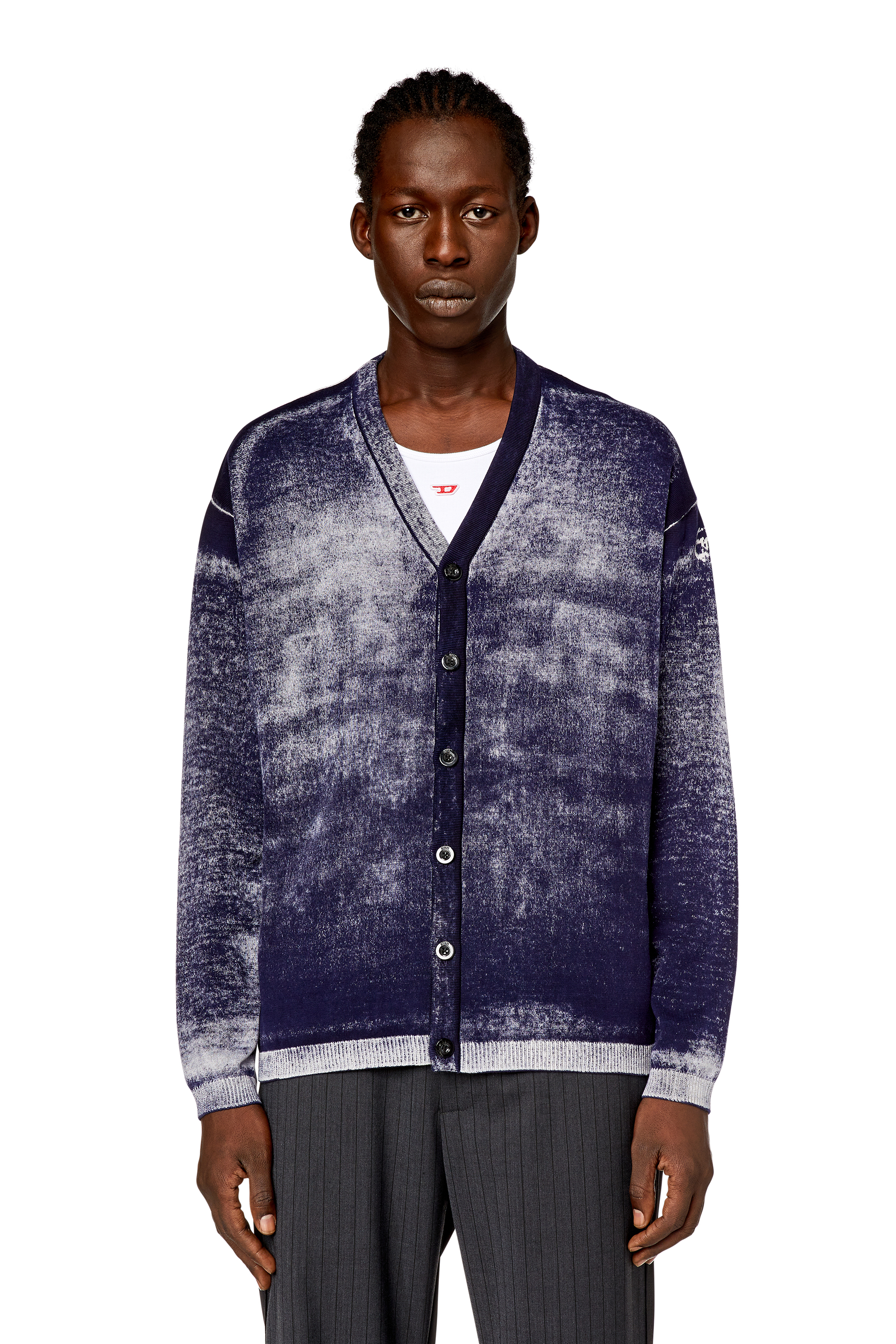 Diesel - K-LARENCE-CARDIGAN-B, Man's Reverse-print cotton cardigan in Dark Blue - 4