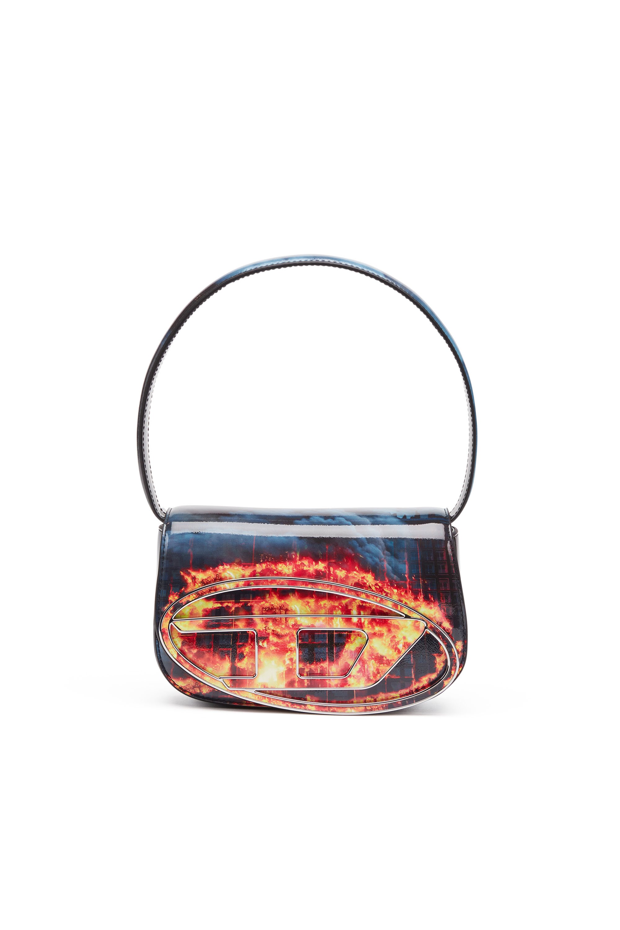 Diesel - 1DR, Woman's 1DR-Iconic shoulder bag with fire print in Blue/Red - 1