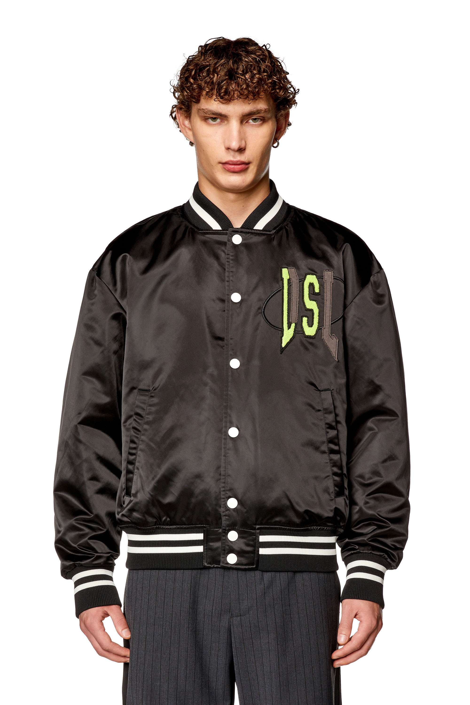 Diesel - J-START, Man's Satin track jacket with LIES patches in Black - 5